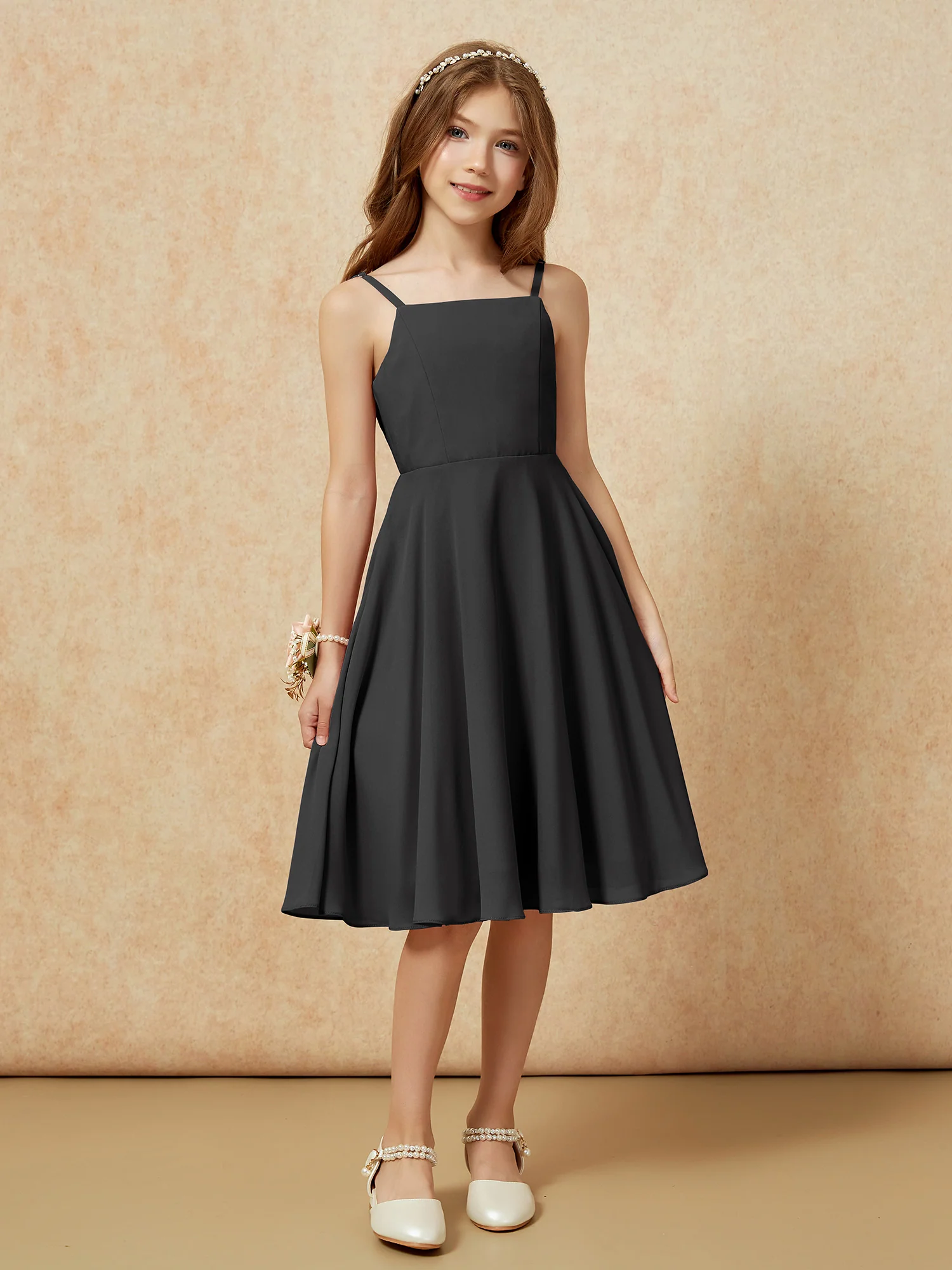 Square Neck Knee-length Junior Bridesmaid Dresses Black - Image 6