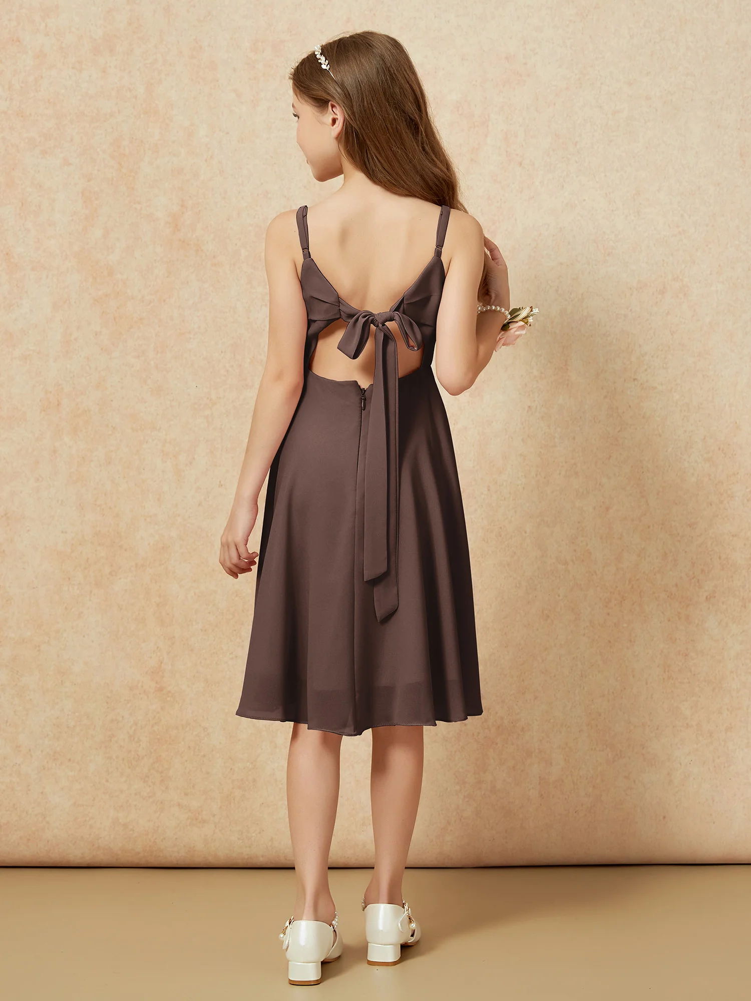 Square Neck Knee-length Junior Bridesmaid Dresses Chocolate - Image 2