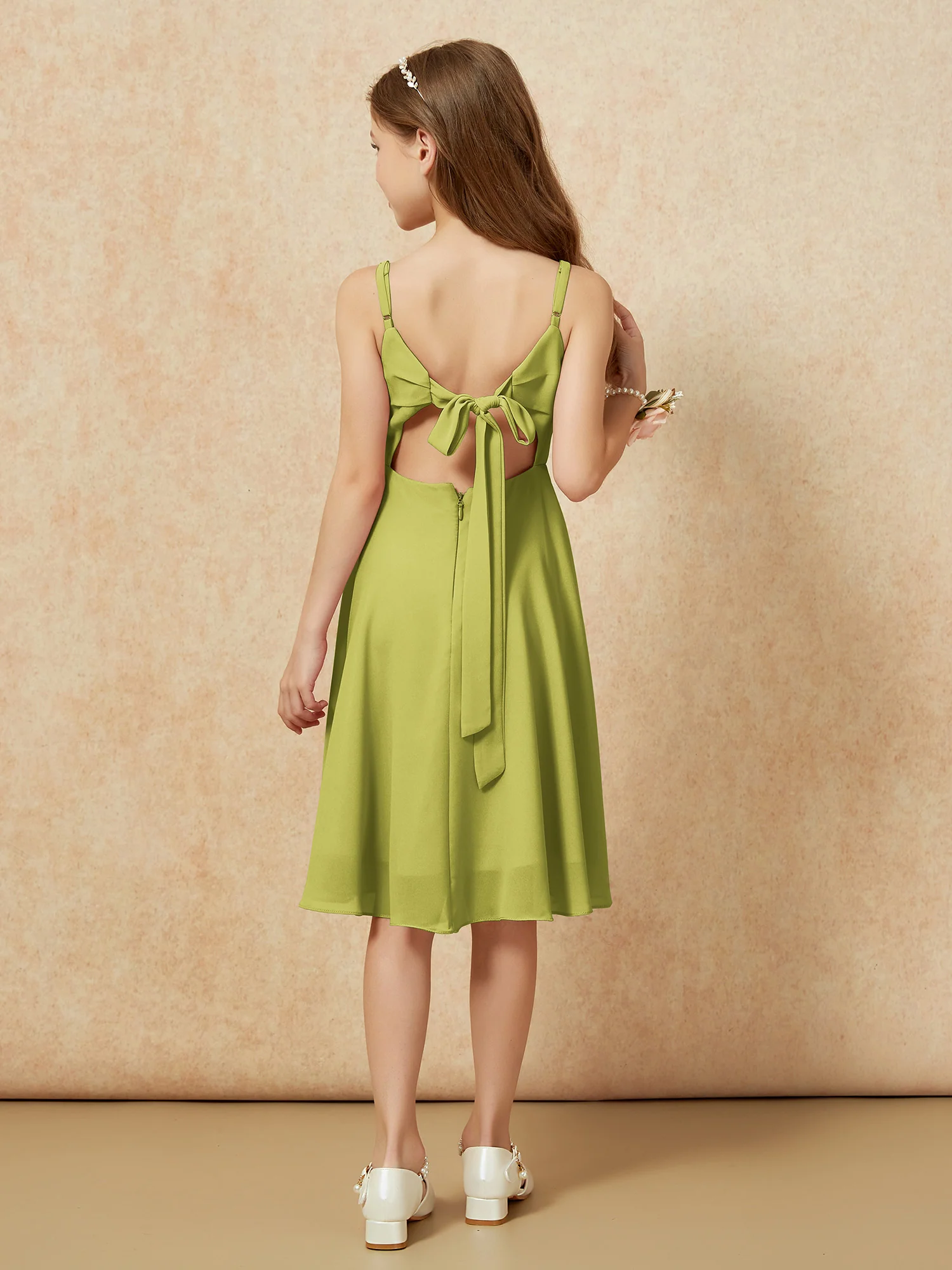 Square Neck Knee-length Junior Bridesmaid Dresses Clover - Image 2
