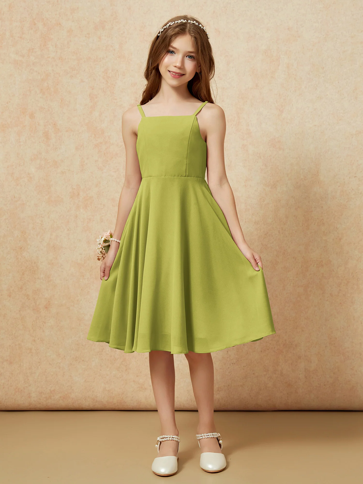 Square Neck Knee-length Junior Bridesmaid Dresses Clover - Image 3