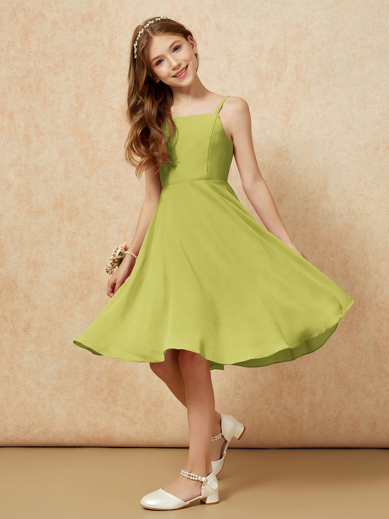 Square Neck Knee-length Junior Bridesmaid Dresses Clover - Image 5