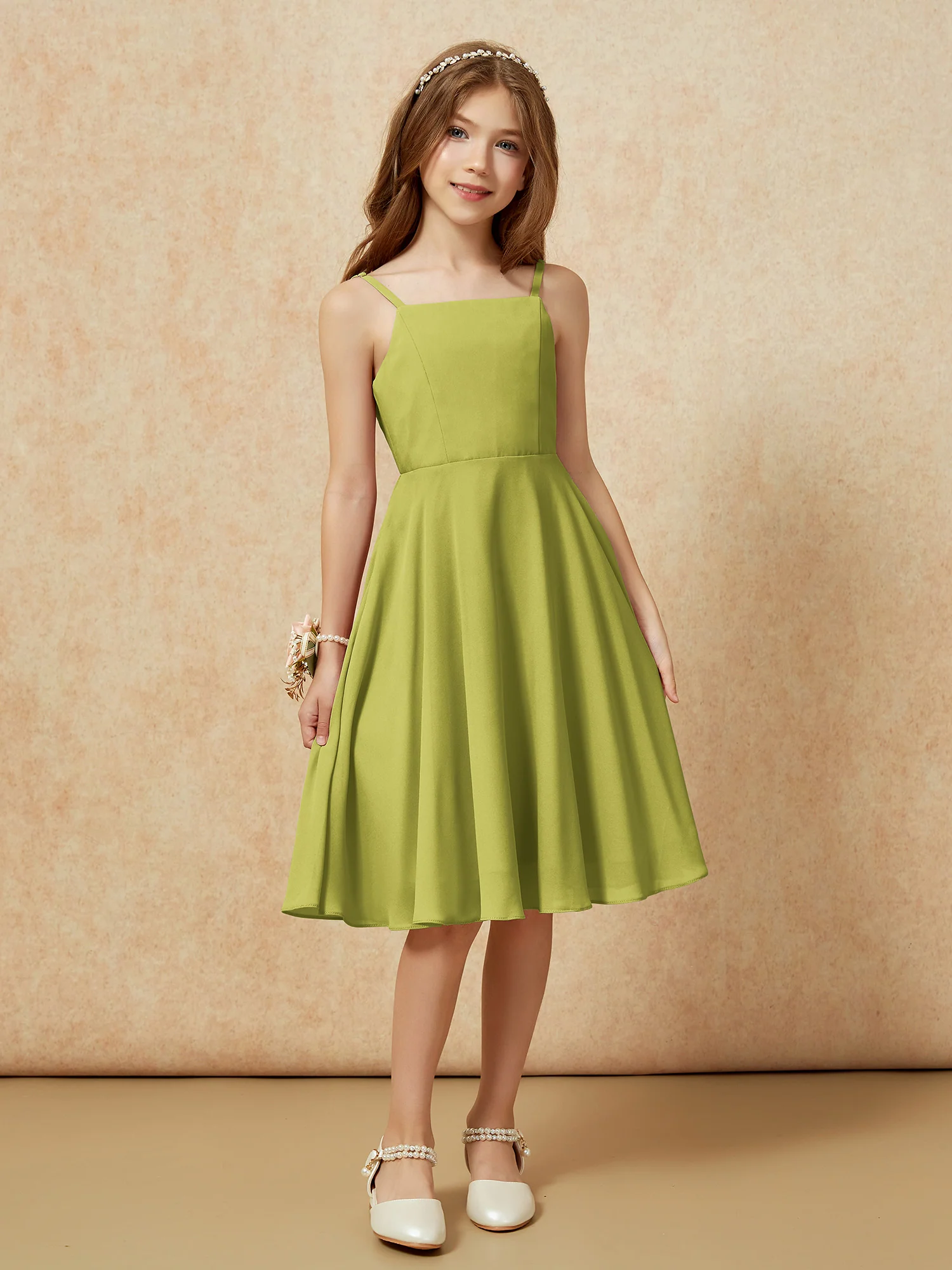 Square Neck Knee-length Junior Bridesmaid Dresses Clover - Image 6