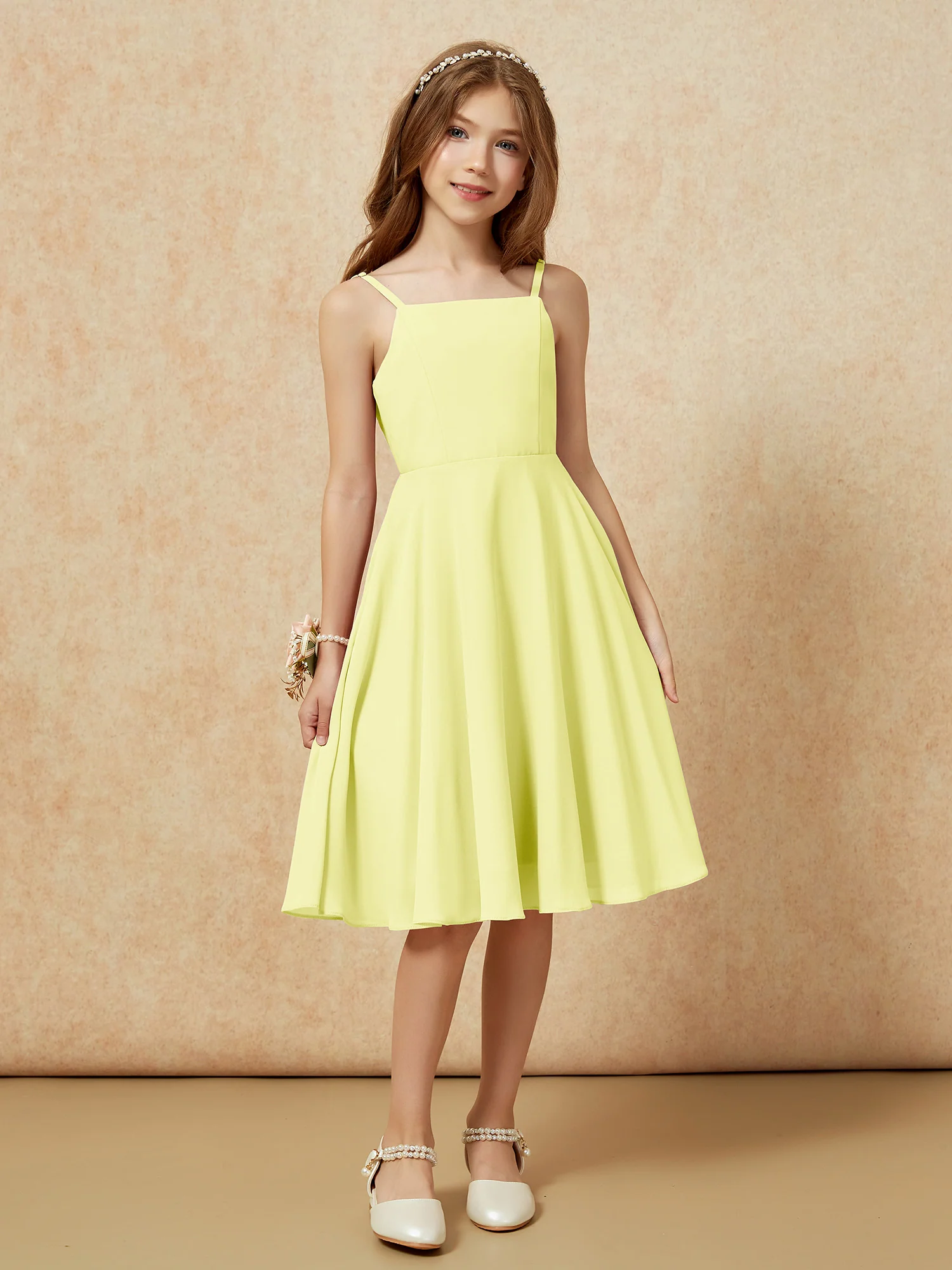 Square Neck Knee-length Junior Bridesmaid Dresses Daffodil - Image 6