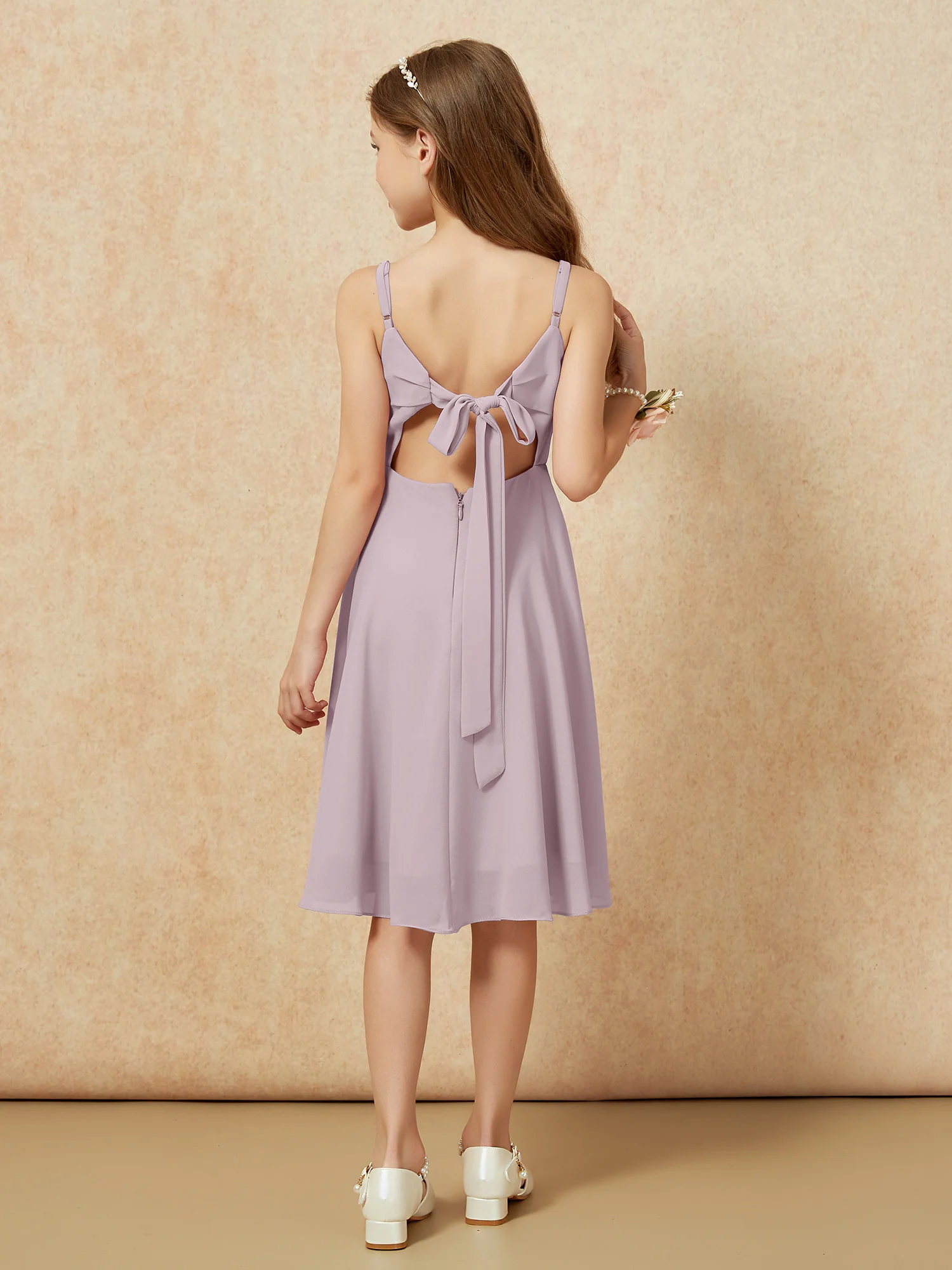 Square Neck Knee-length Junior Bridesmaid Dresses Dusk - Image 2