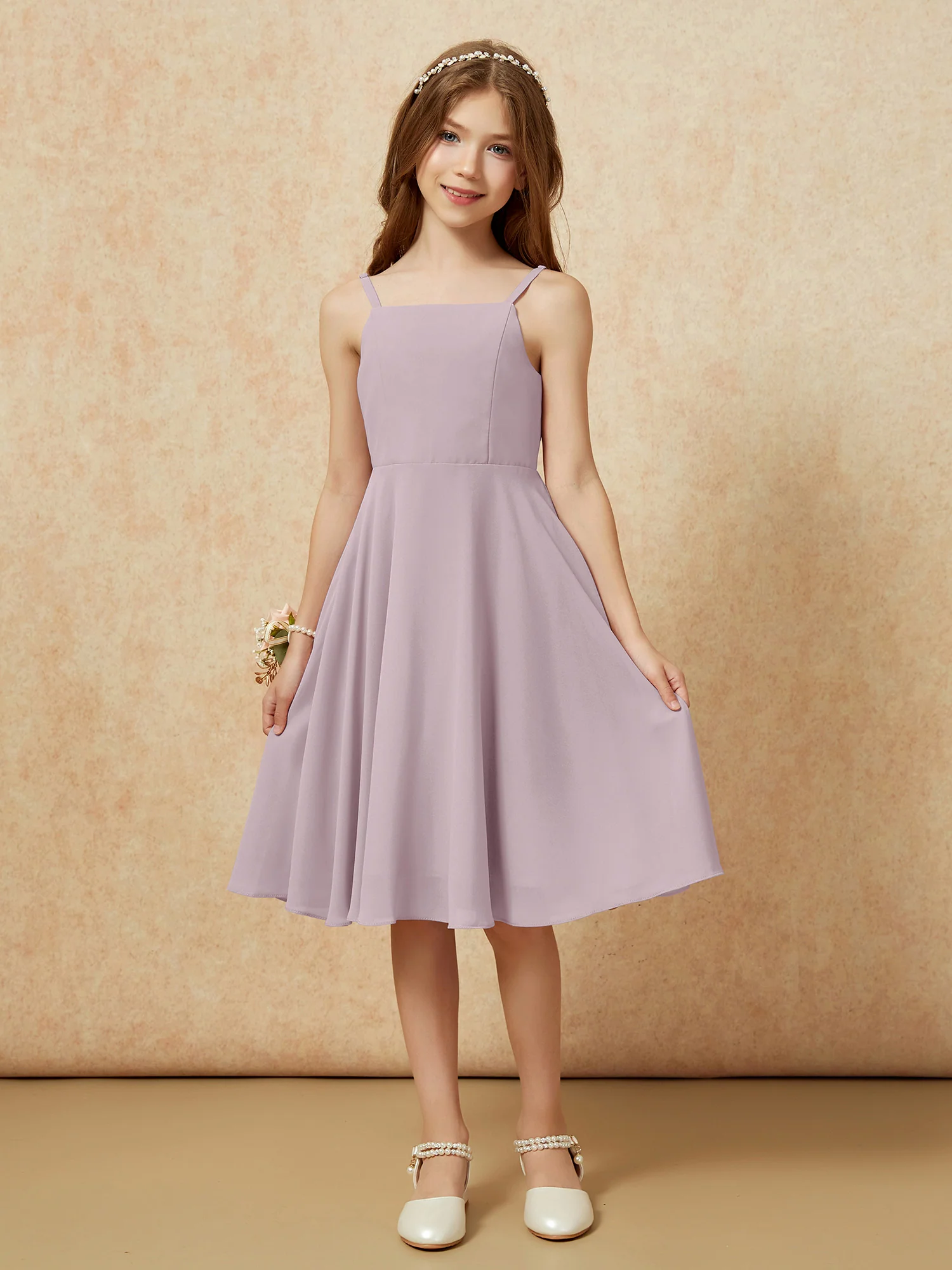 Square Neck Knee-length Junior Bridesmaid Dresses Dusk - Image 3