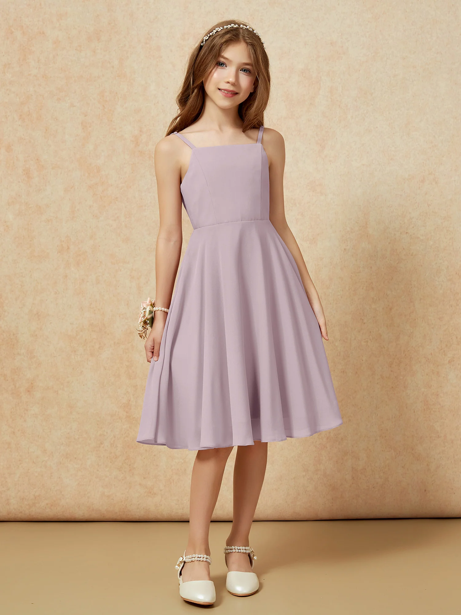 Square Neck Knee-length Junior Bridesmaid Dresses Dusk - Image 6