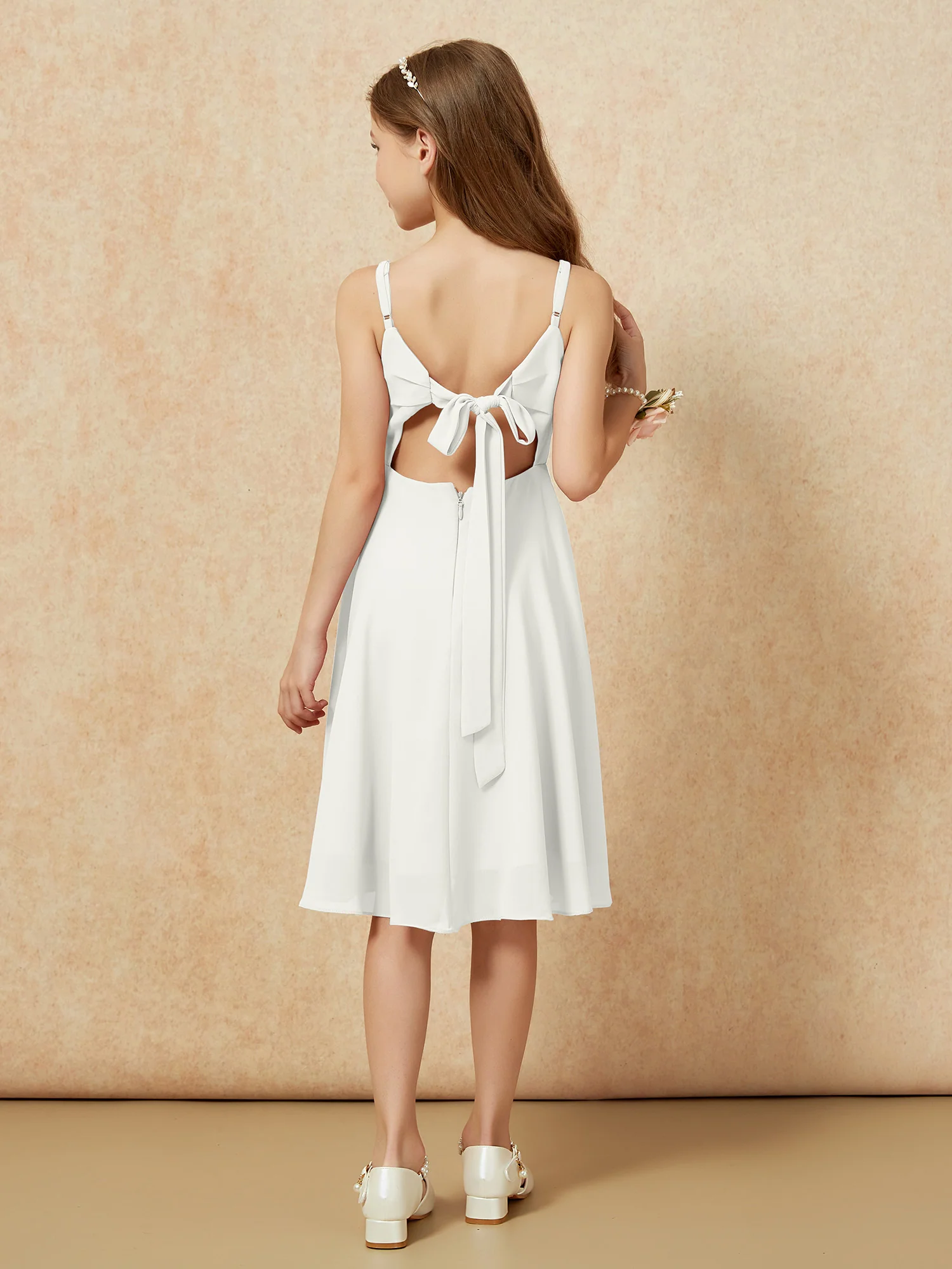 Square Neck Knee-length Junior Bridesmaid Dresses Ivory - Image 2