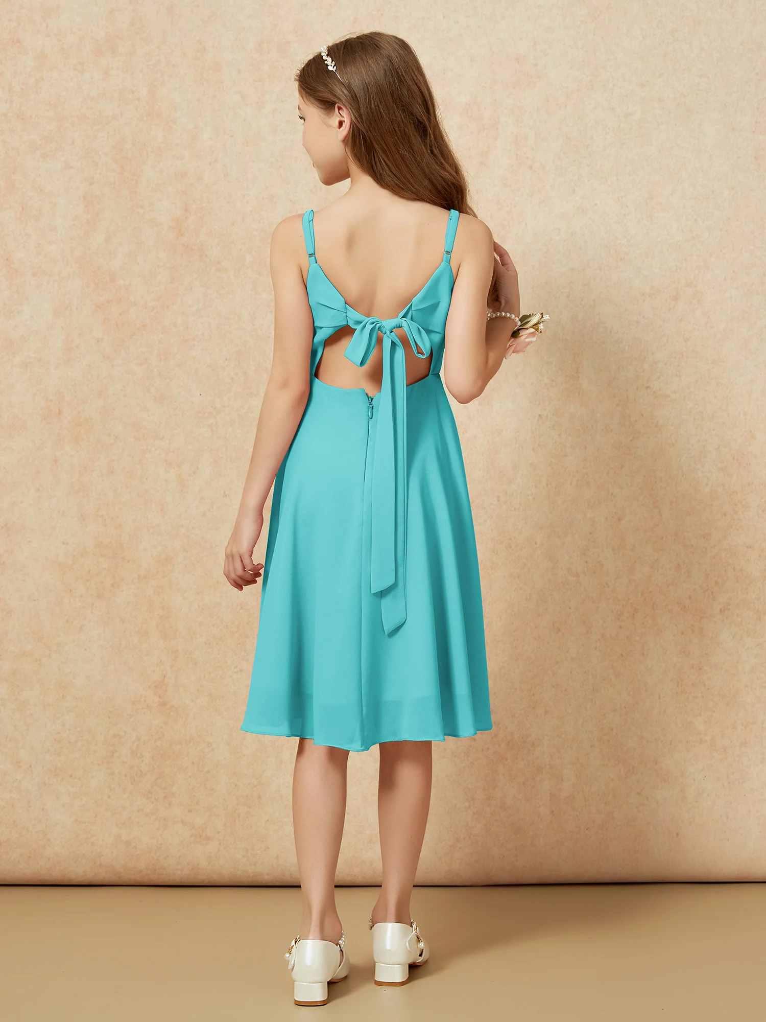 Square Neck Knee-length Junior Bridesmaid Dresses Jade - Image 2