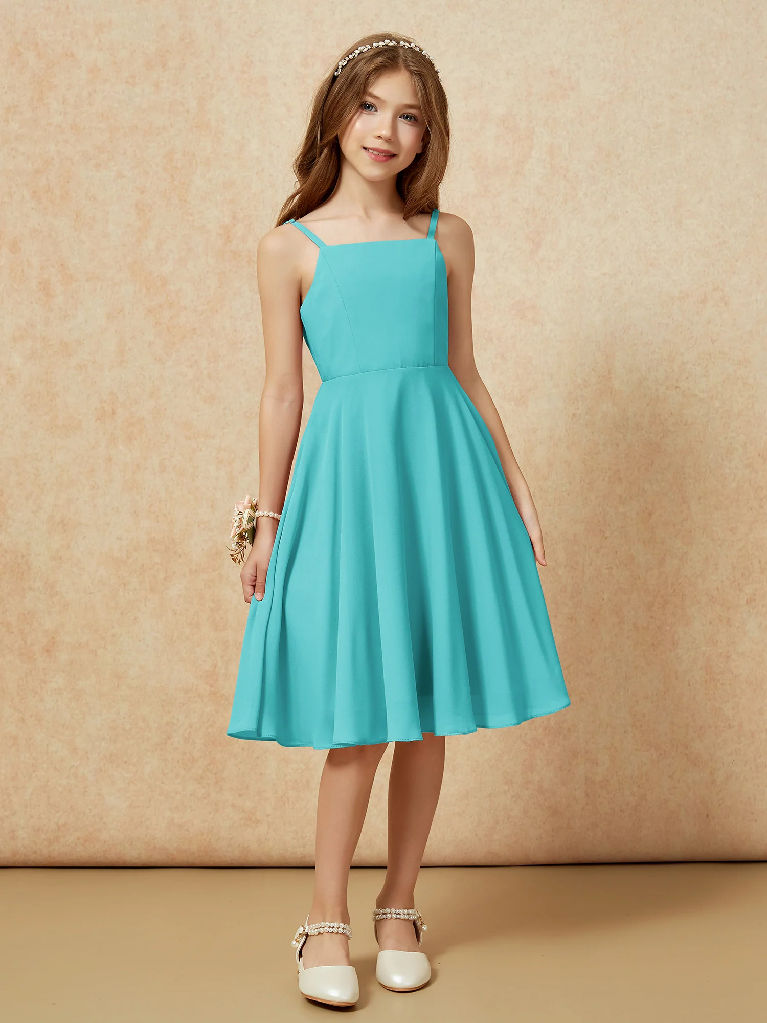 Square Neck Knee-length Junior Bridesmaid Dresses Jade - Image 6