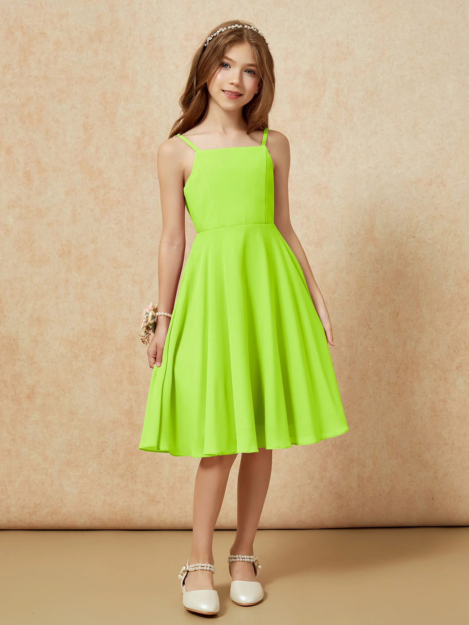 Square Neck Knee-length Junior Bridesmaid Dresses Lime Green - Image 6