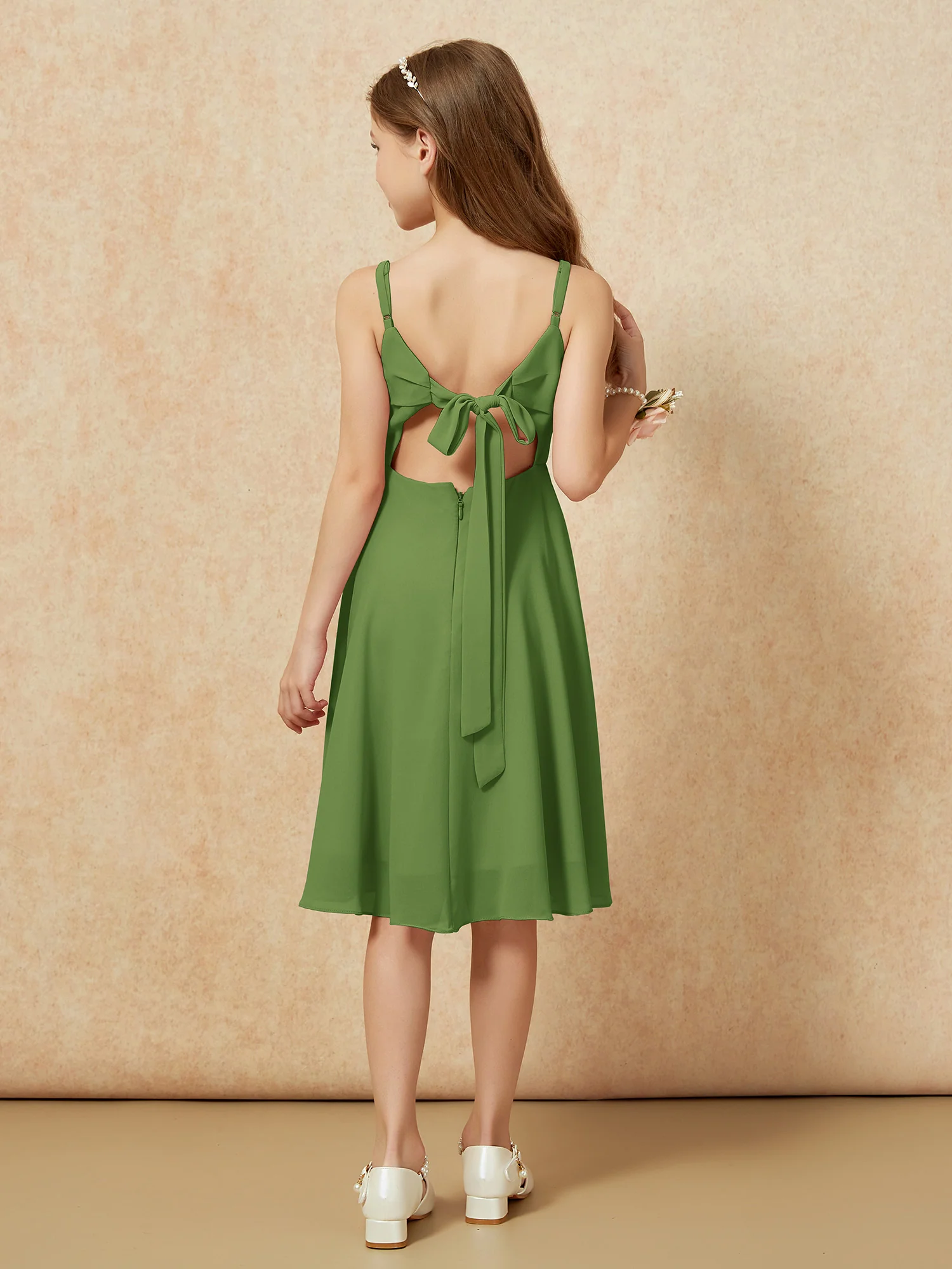 Square Neck Knee-length Junior Bridesmaid Dresses Moss - Image 2