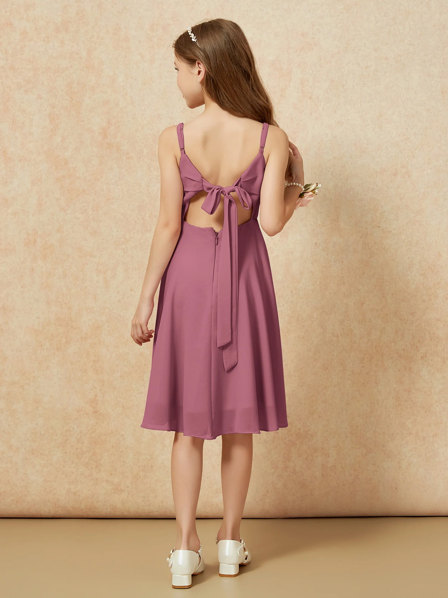 Square Neck Knee-length Junior Bridesmaid Dresses Mulberry - Image 2
