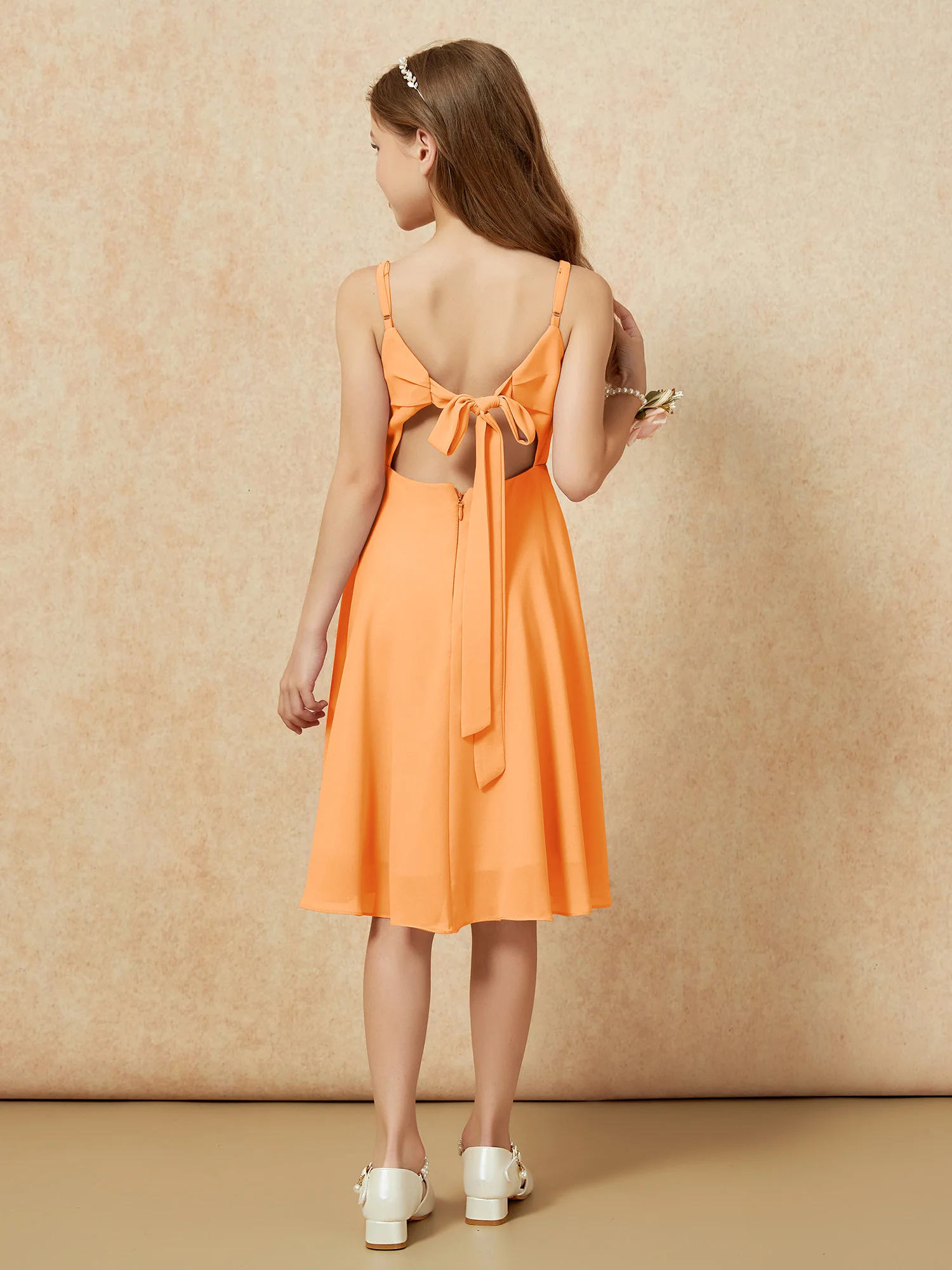 Square Neck Knee-length Junior Bridesmaid Dresses Orange - Image 2