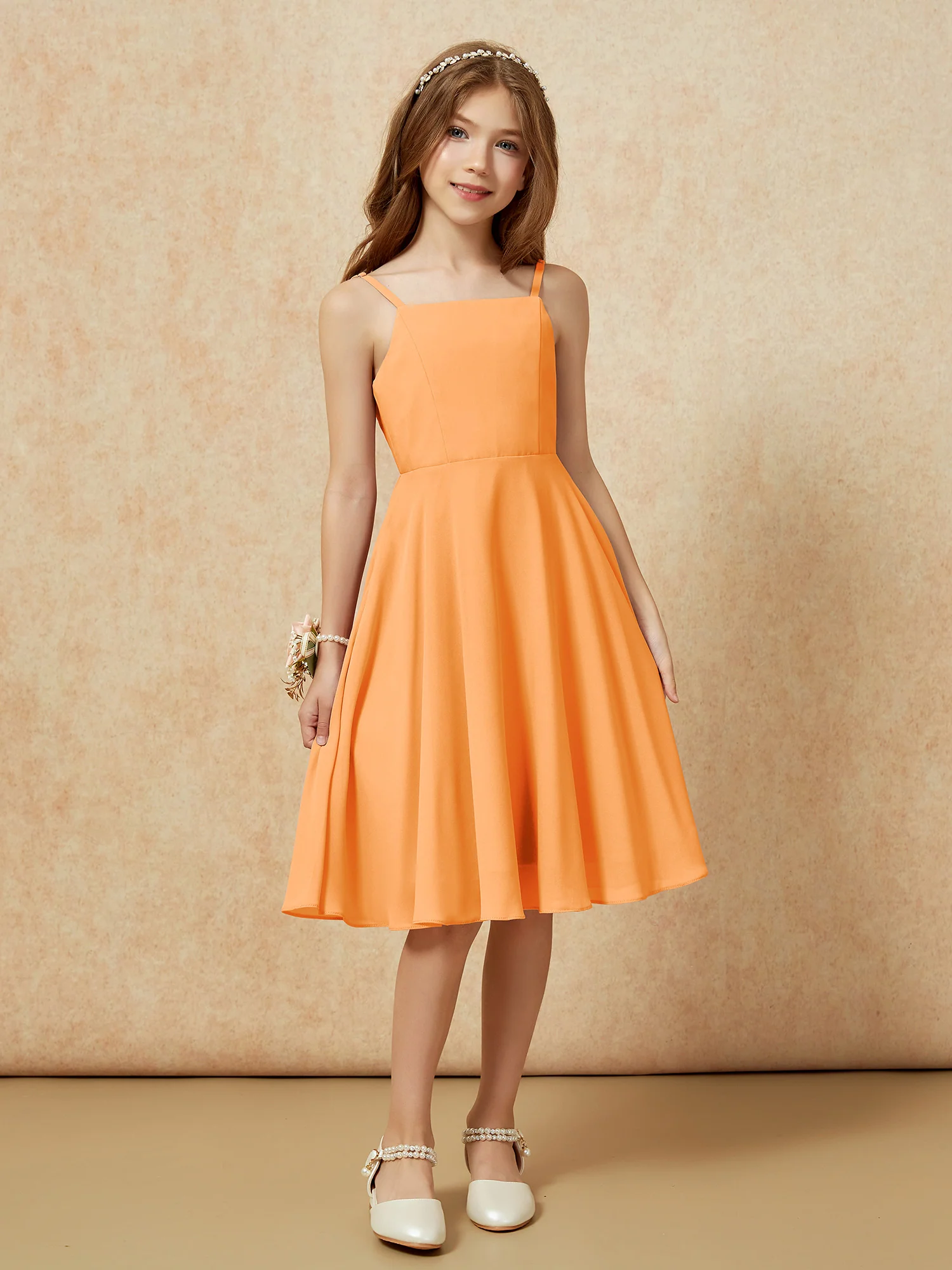 Square Neck Knee-length Junior Bridesmaid Dresses Orange - Image 6