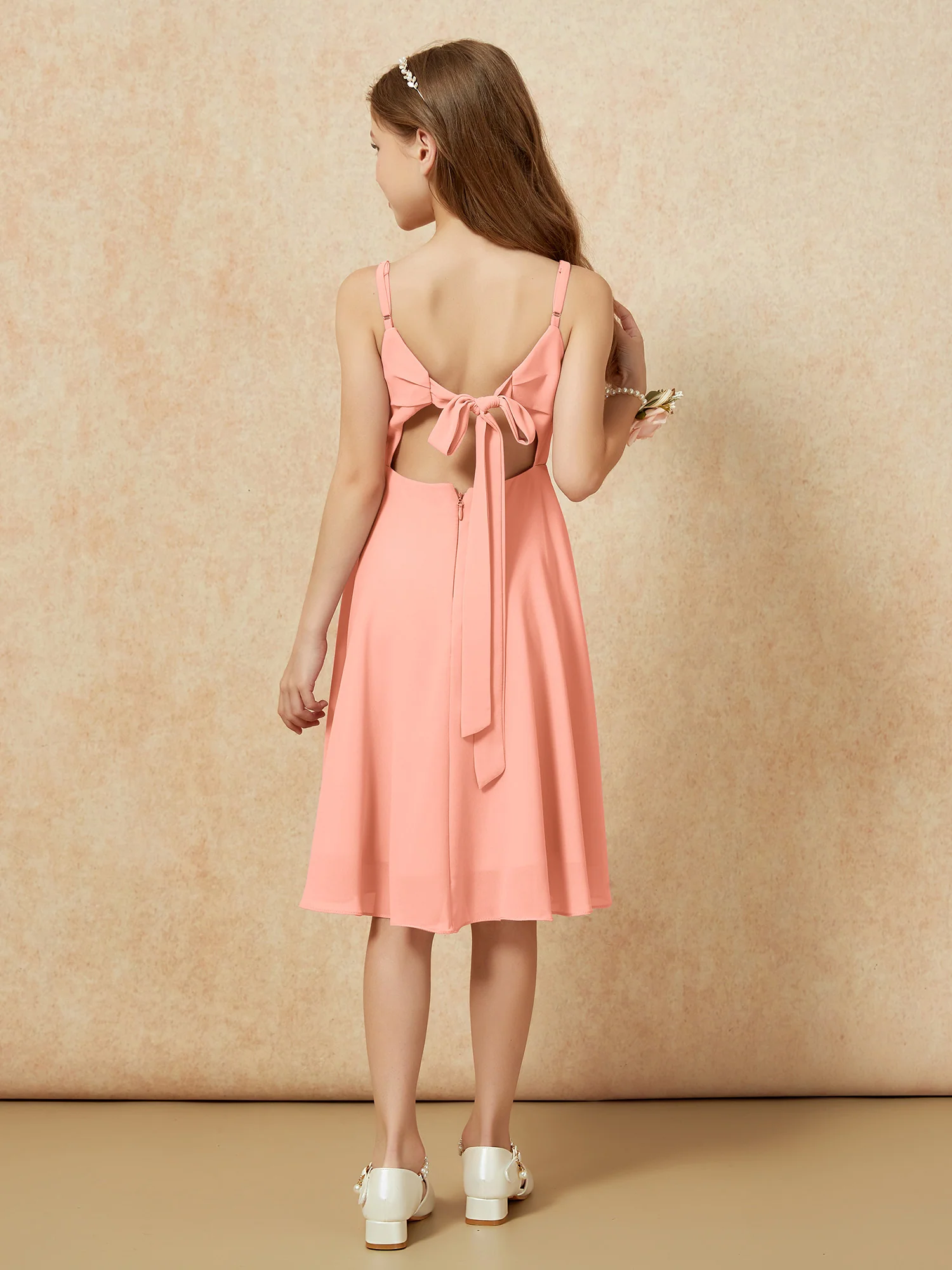 Square Neck Knee-length Junior Bridesmaid Dresses Papaya - Image 2
