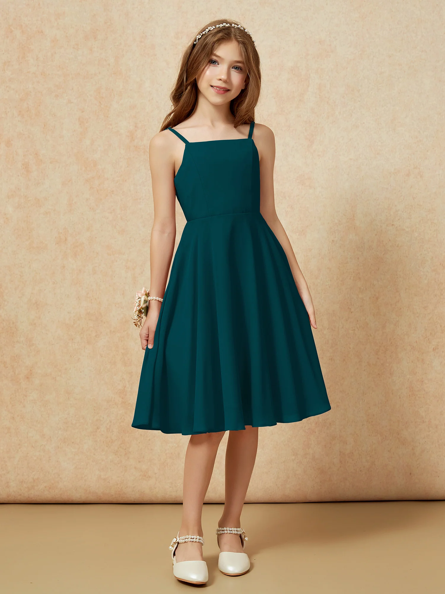 Square Neck Knee-length Junior Bridesmaid Dresses Pine - Image 6