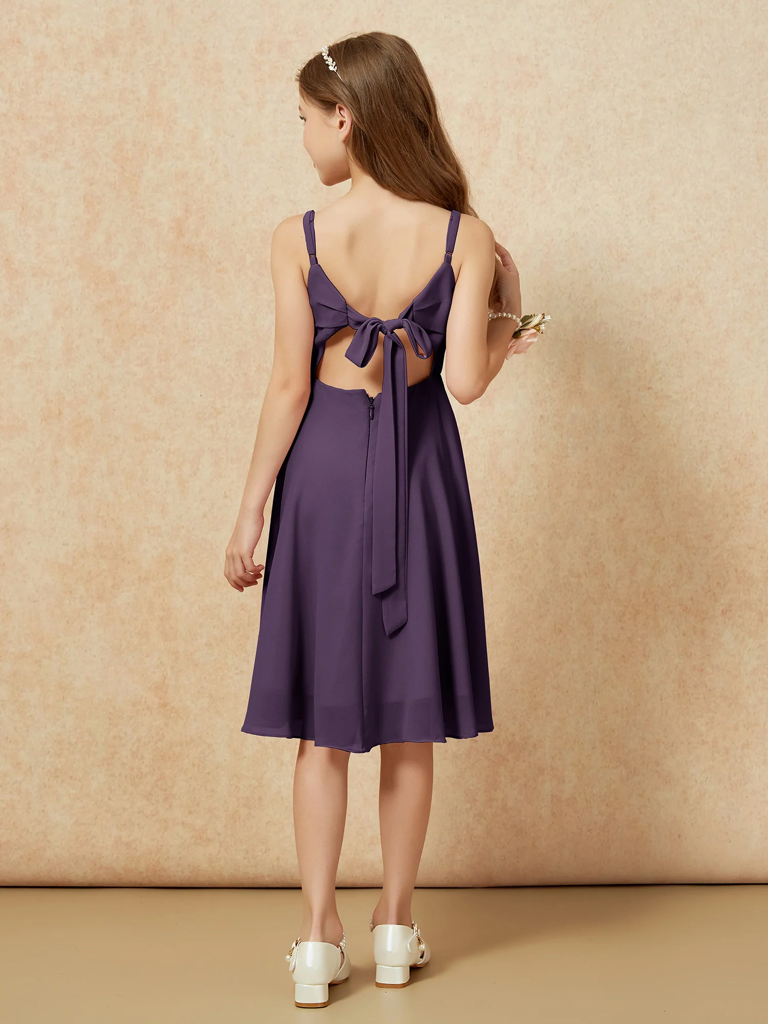 Square Neck Knee-length Junior Bridesmaid Dresses Plum - Image 2