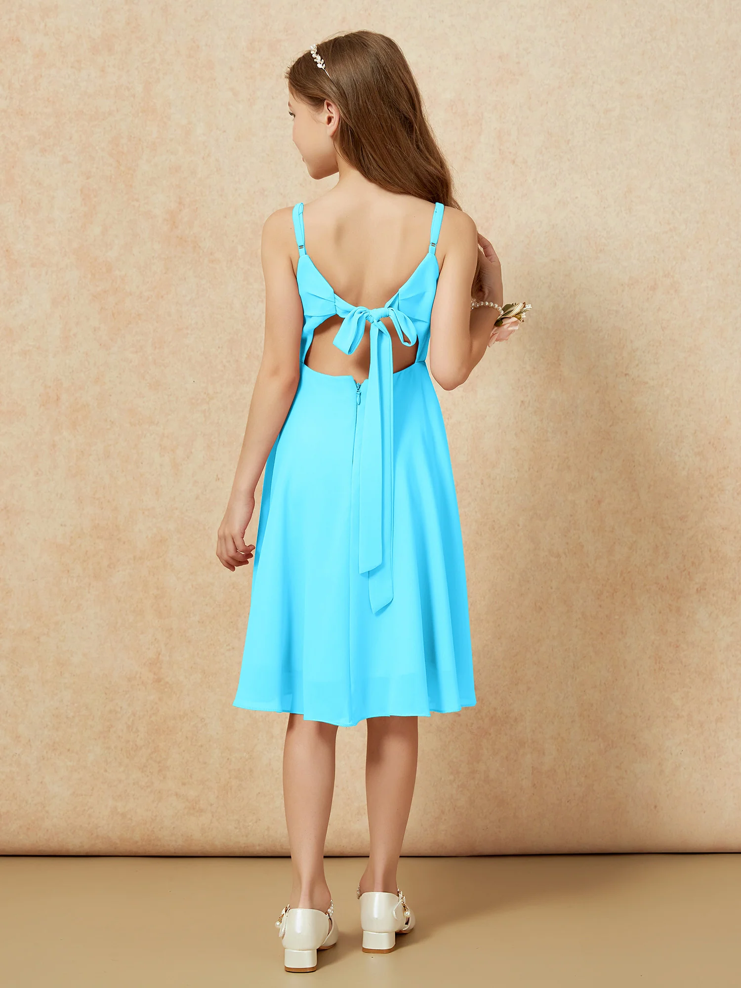 Square Neck Knee-length Junior Bridesmaid Dresses Pool - Image 2