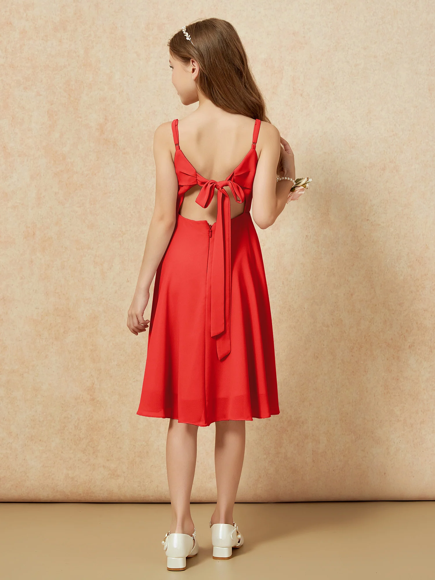Square Neck Knee-length Junior Bridesmaid Dresses Red - Image 2