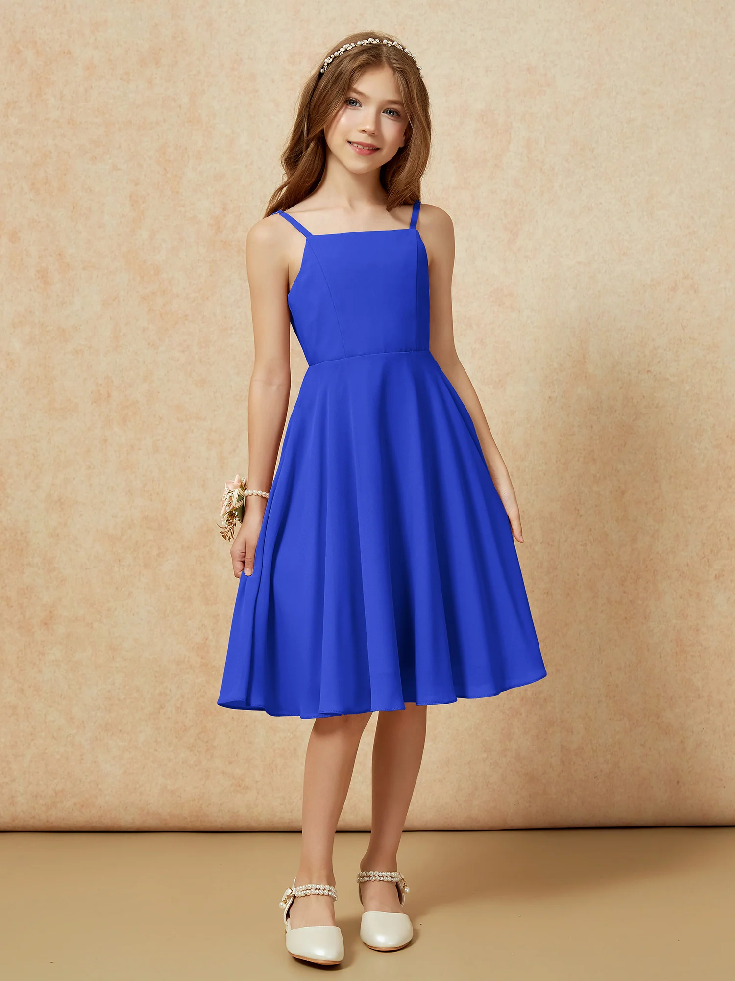 Square Neck Knee-length Junior Bridesmaid Dresses Royal Blue - Image 6