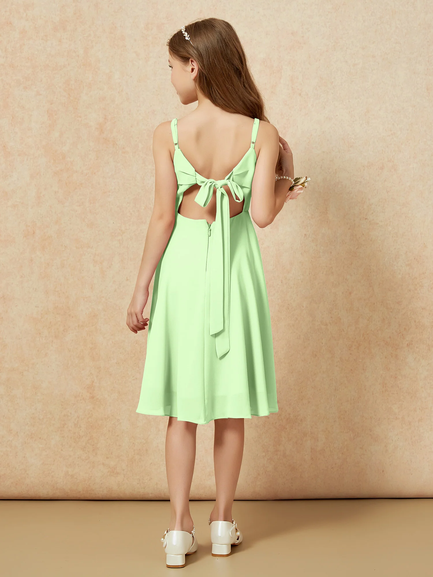 Square Neck Knee-length Junior Bridesmaid Dresses Sage - Image 2