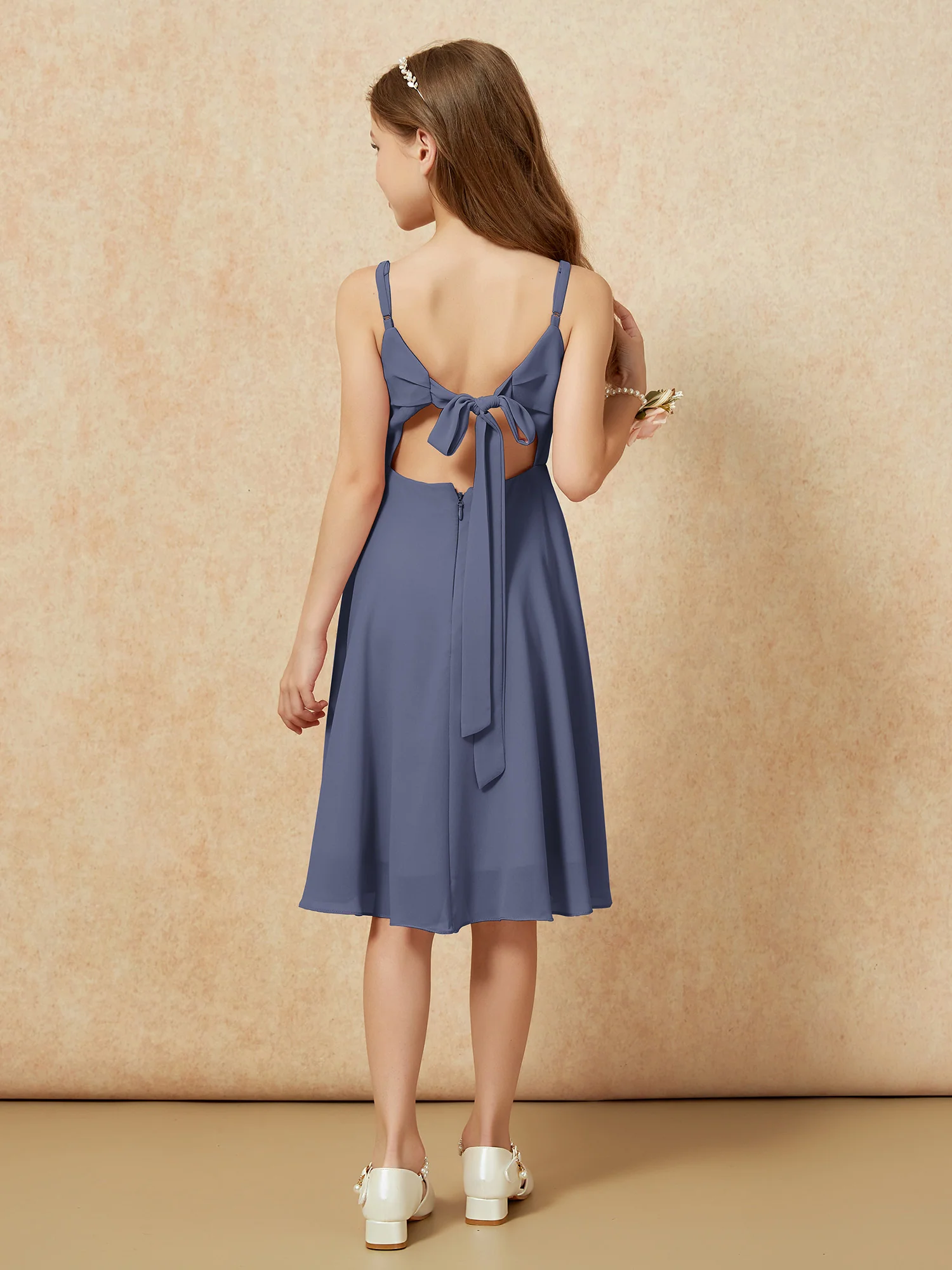 Square Neck Knee-length Junior Bridesmaid Dresses Stormy - Image 2