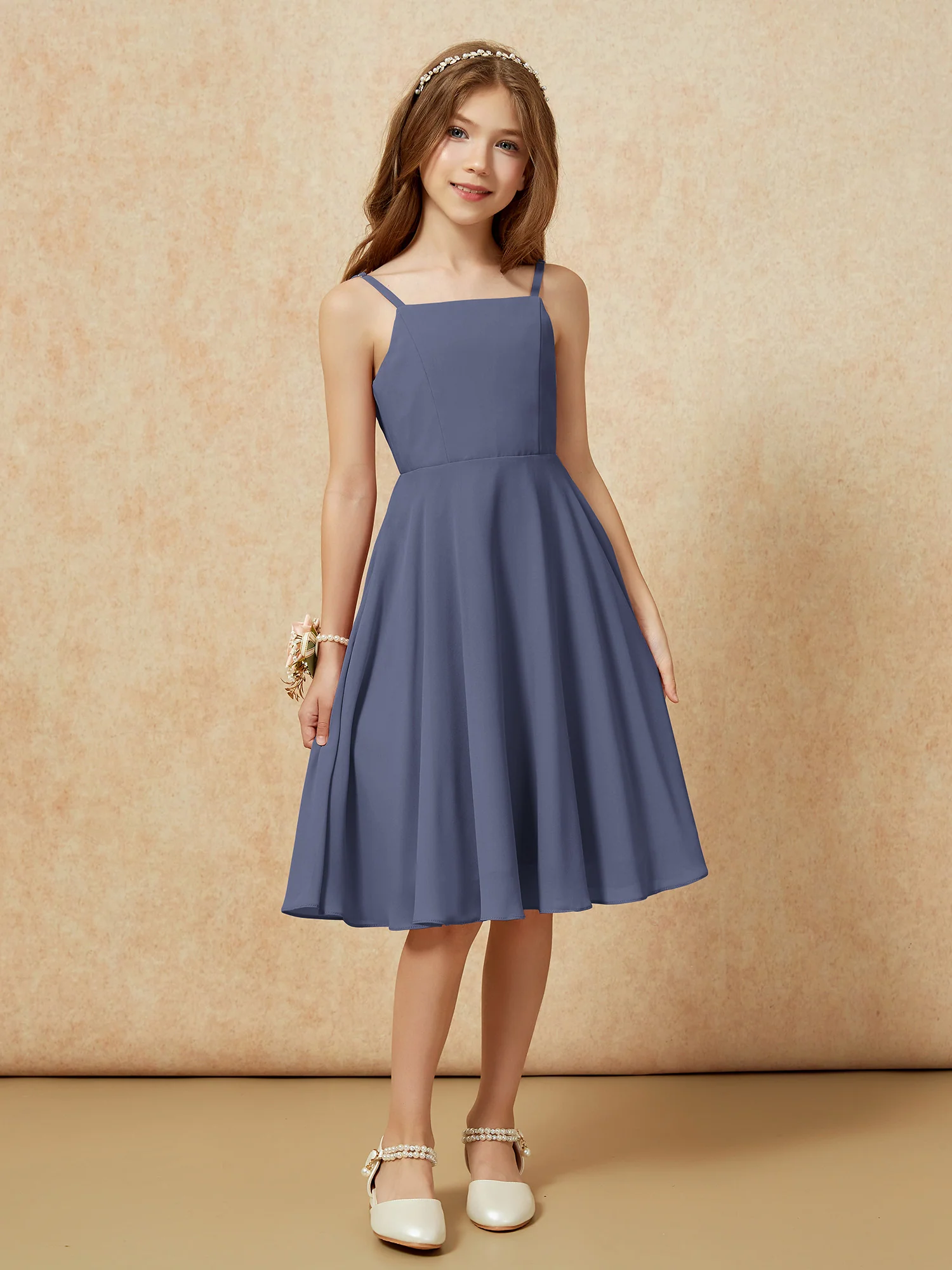 Square Neck Knee-length Junior Bridesmaid Dresses Stormy - Image 6