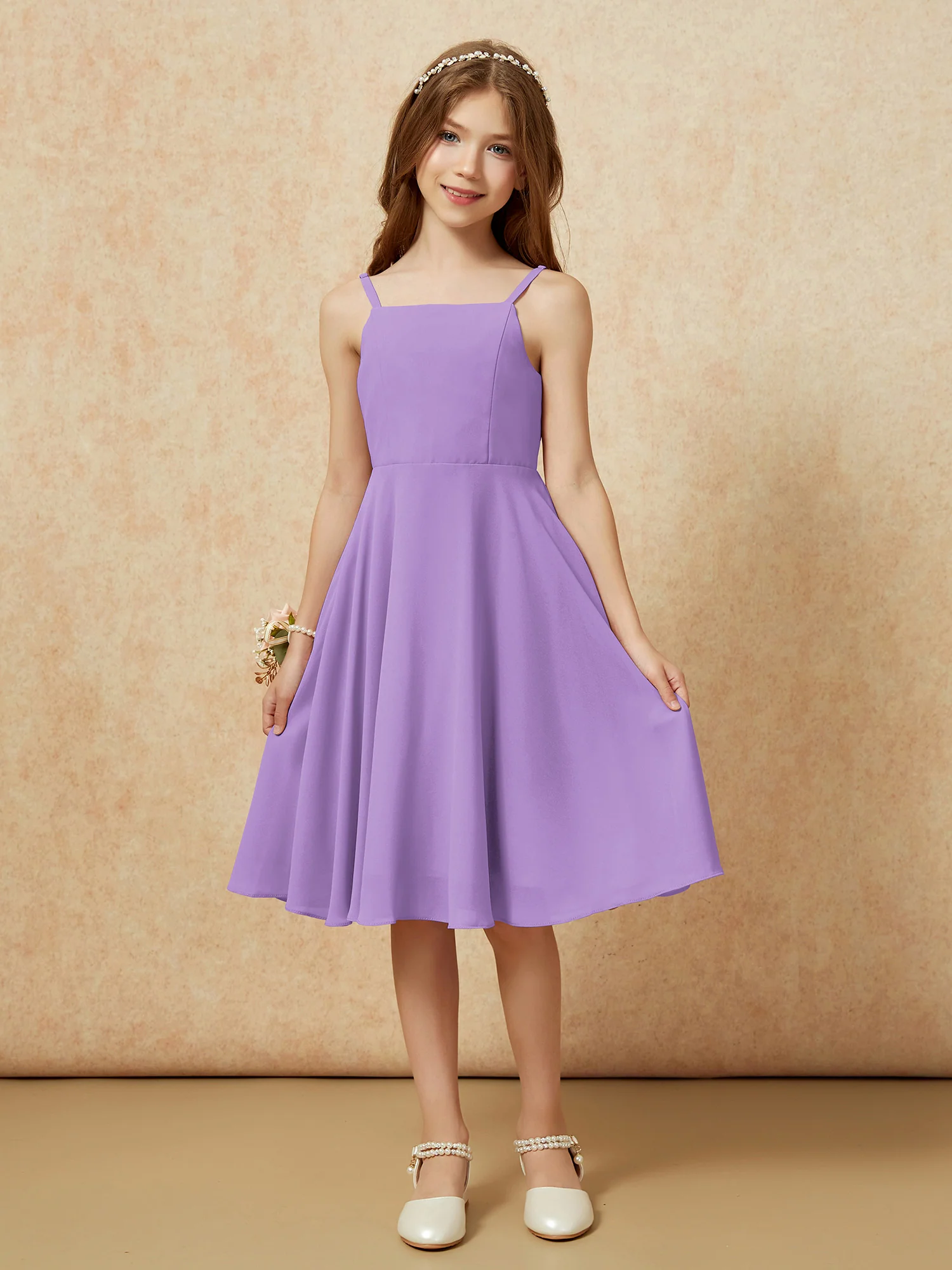 Square Neck Knee-length Junior Bridesmaid Dresses Tahiti - Image 3