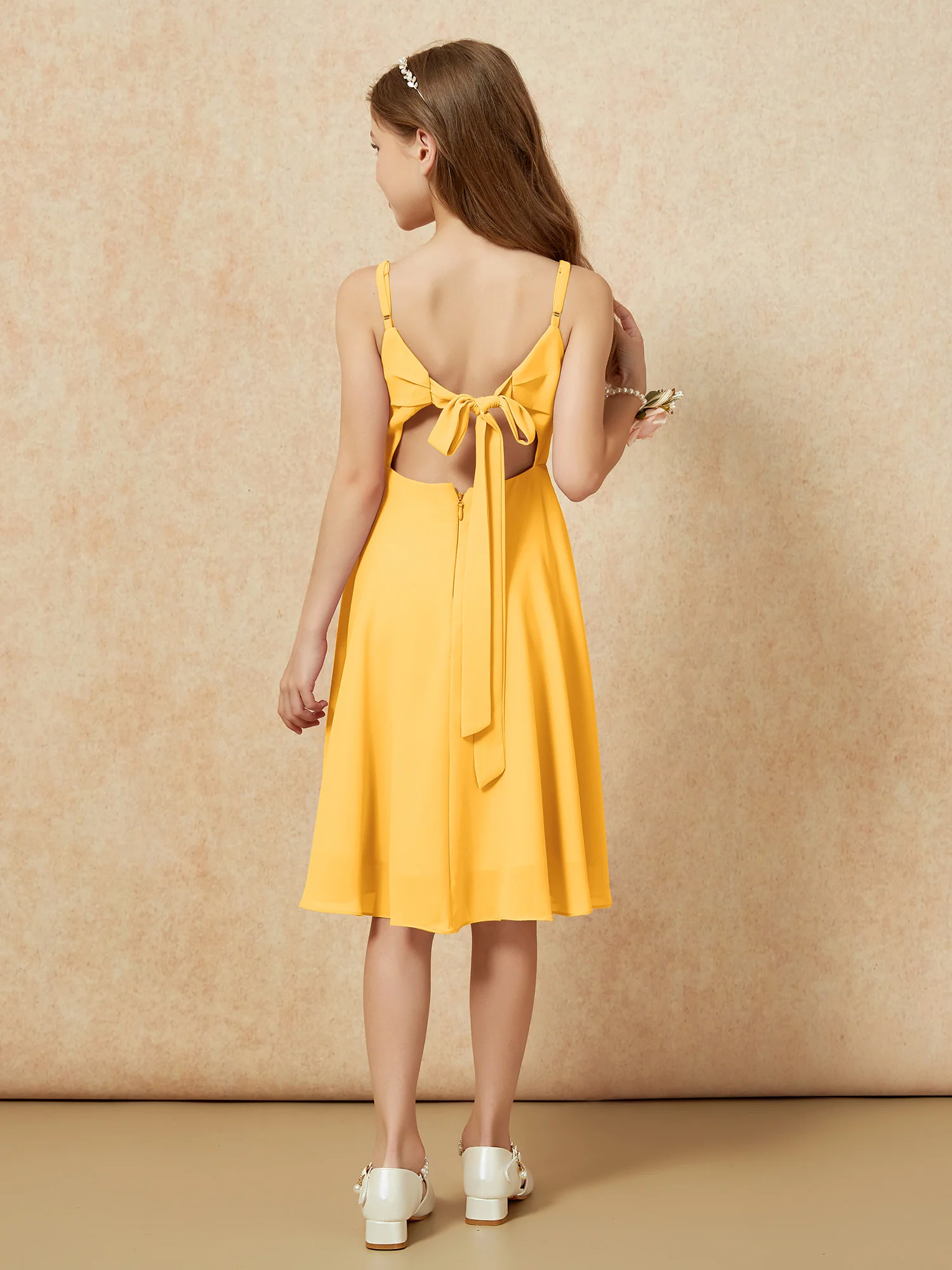 Square Neck Knee-length Junior Bridesmaid Dresses Tangerine - Image 2