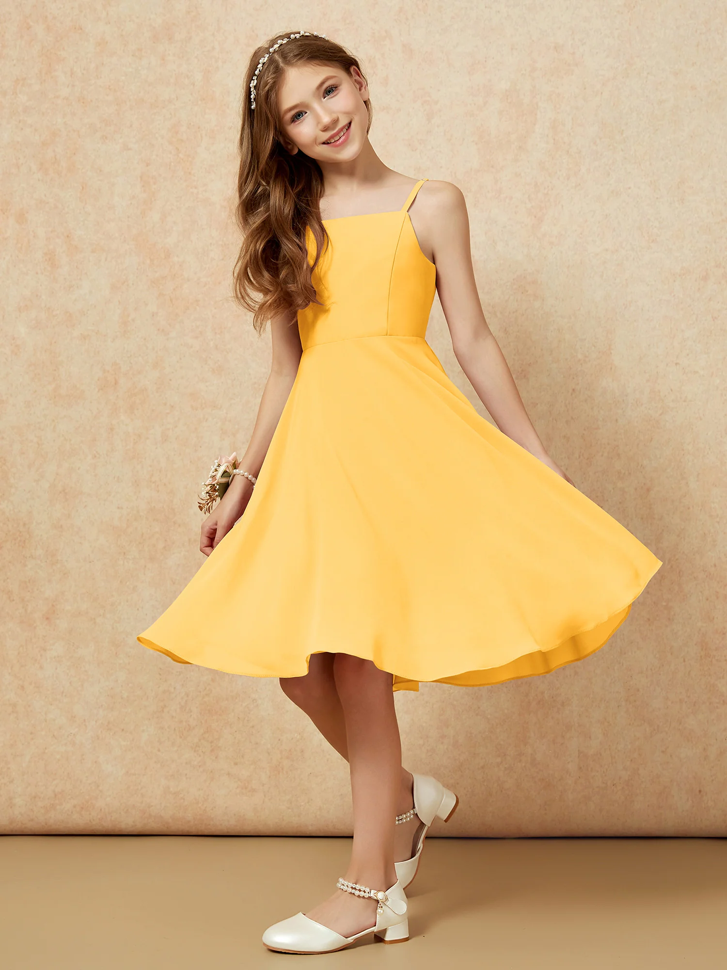Square Neck Knee-length Junior Bridesmaid Dresses Tangerine - Image 5