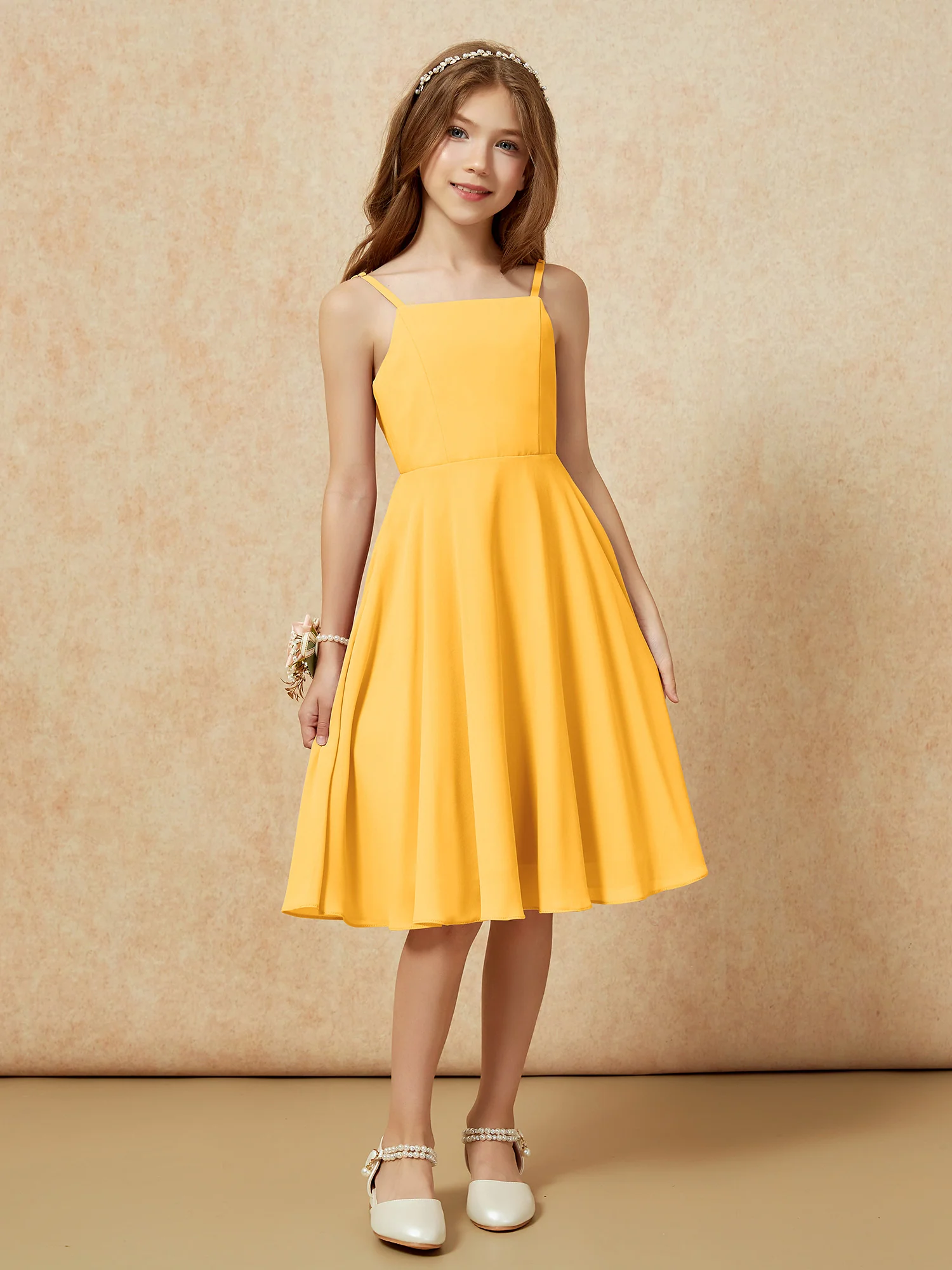 Square Neck Knee-length Junior Bridesmaid Dresses Tangerine - Image 6
