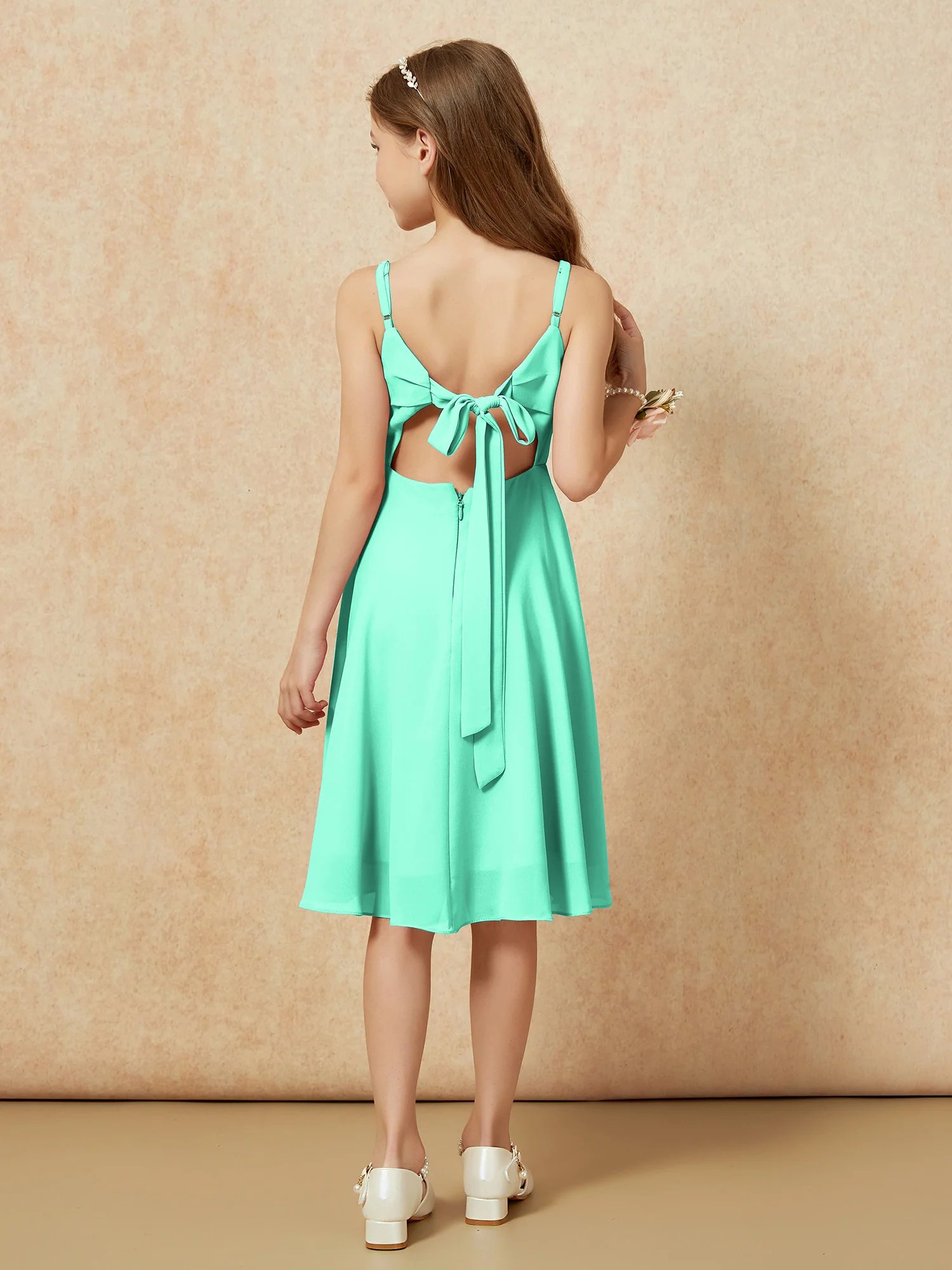 Square Neck Knee-length Junior Bridesmaid Dresses Turquoise - Image 2