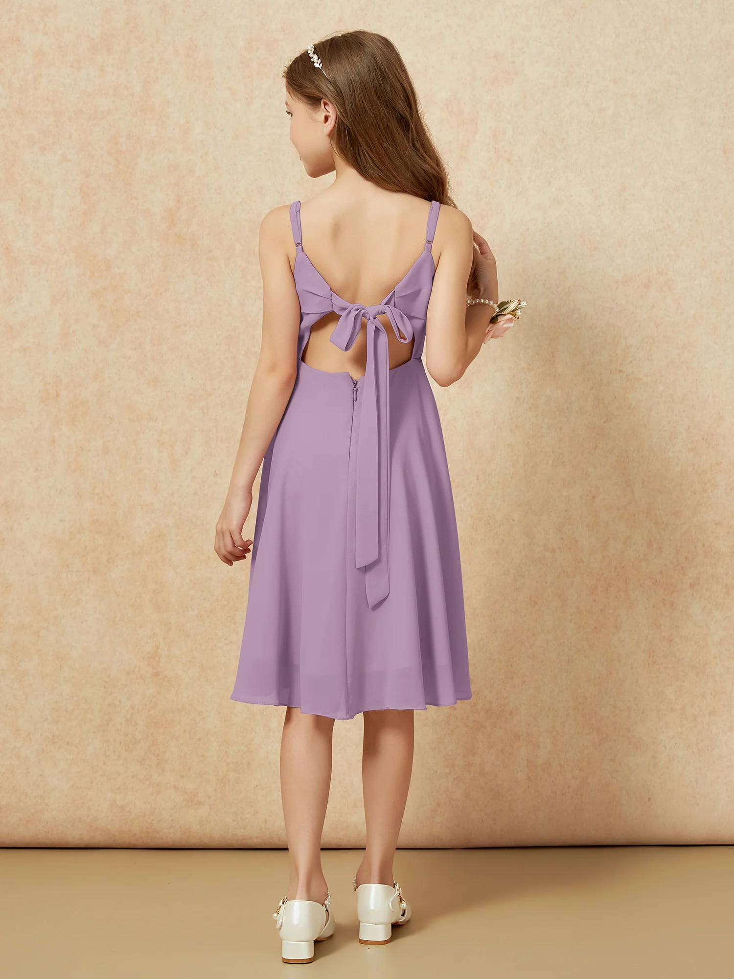 Square Neck Knee-length Junior Bridesmaid Dresses Wisteria - Image 2