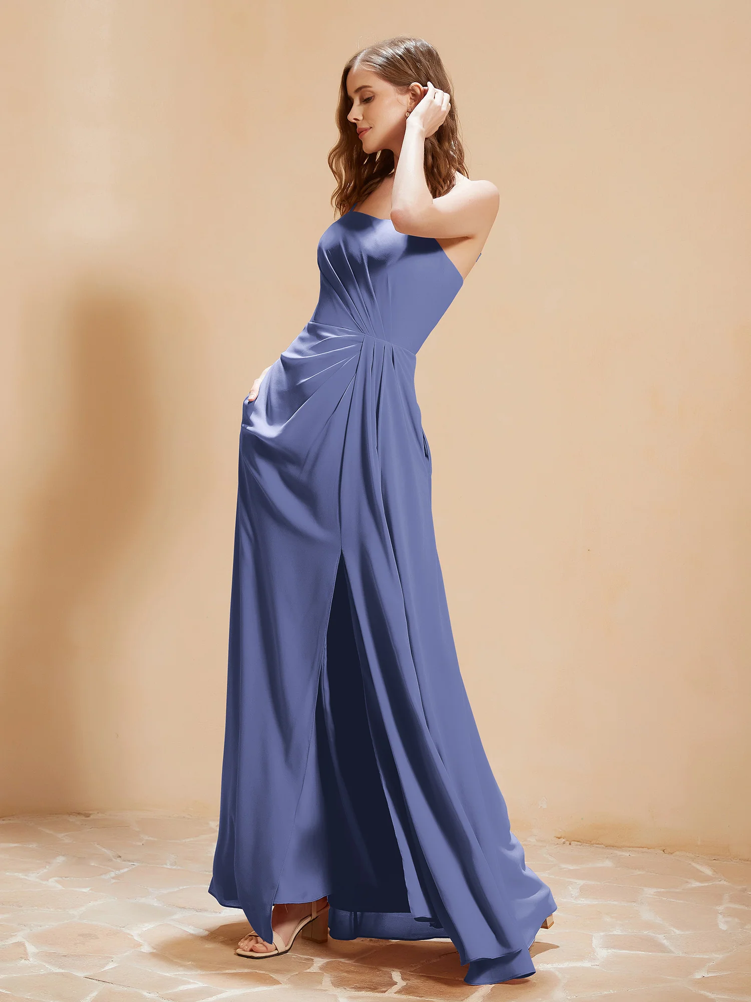 Square Neckline A-line Chiffon Dress With Pocket Periwinkle Plus Size - Image 3