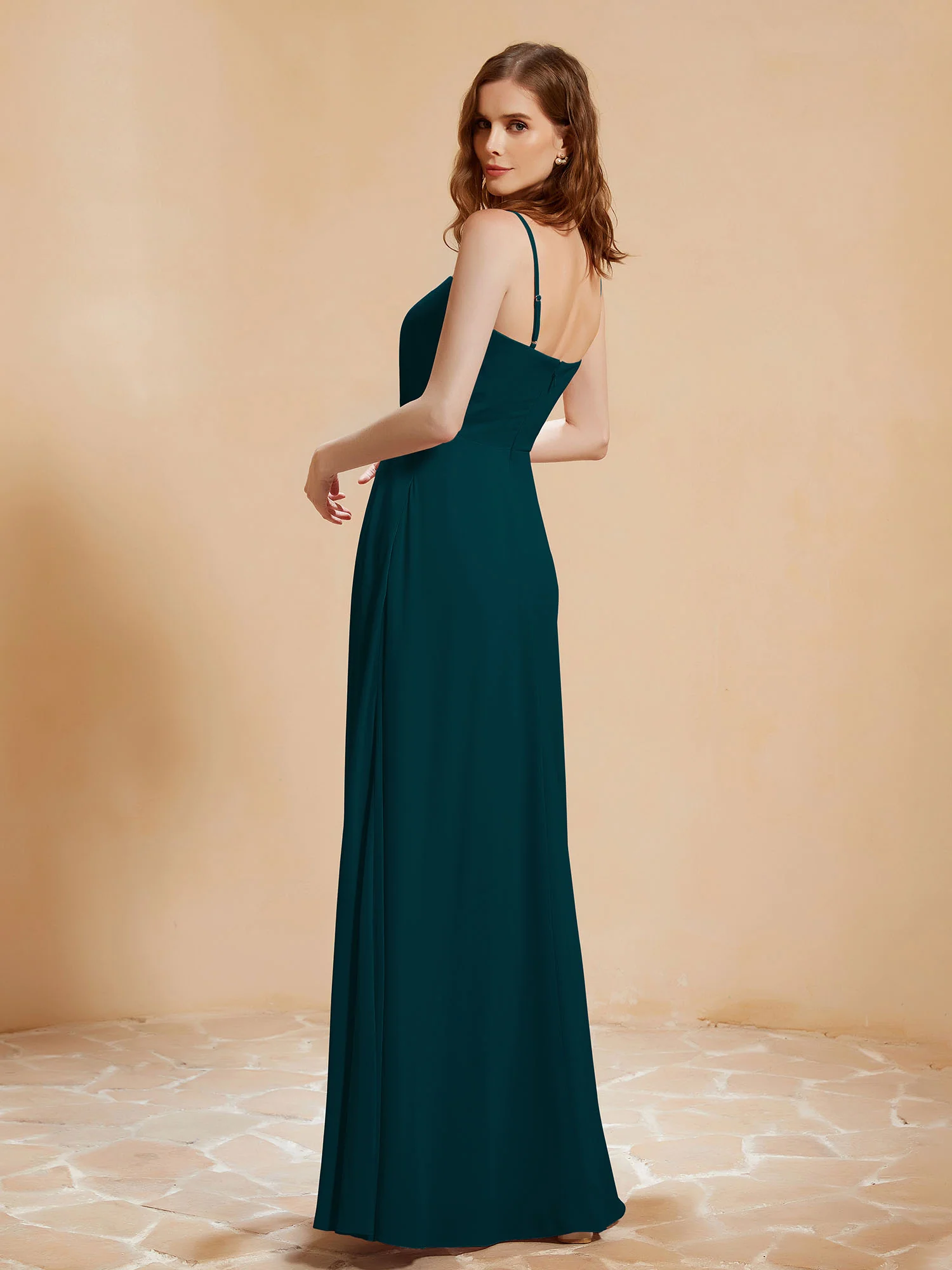 Square Neckline A-line Chiffon Dress With Pocket Pine - Image 2
