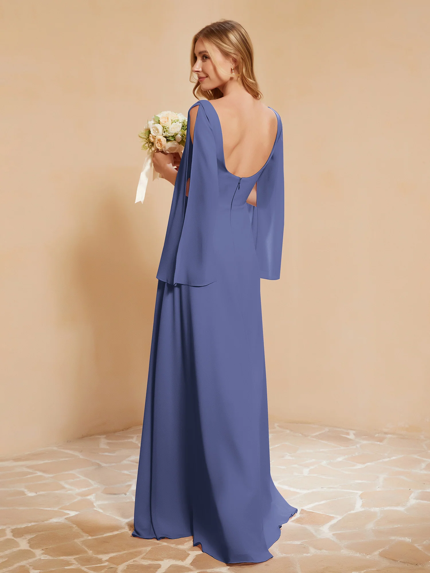 Square Neckline Ruched Chiffon Floor-length Dress Periwinkle Plus Size - Image 2