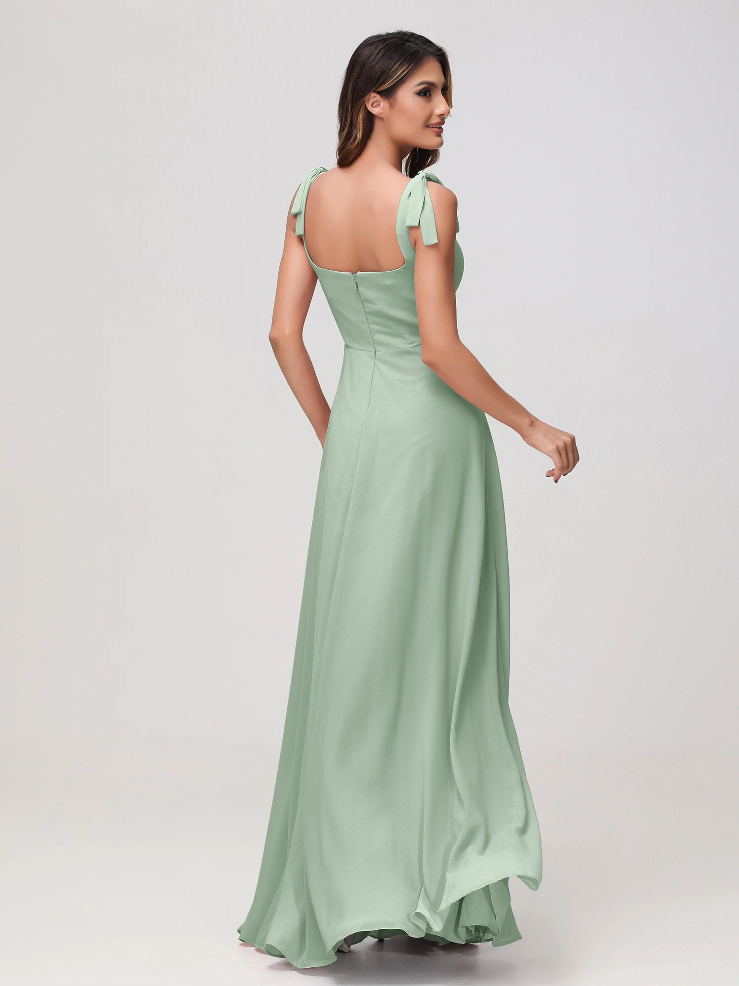 Square Neckline Sleeveless Floor-length Chiffon Dress Agave - Image 2