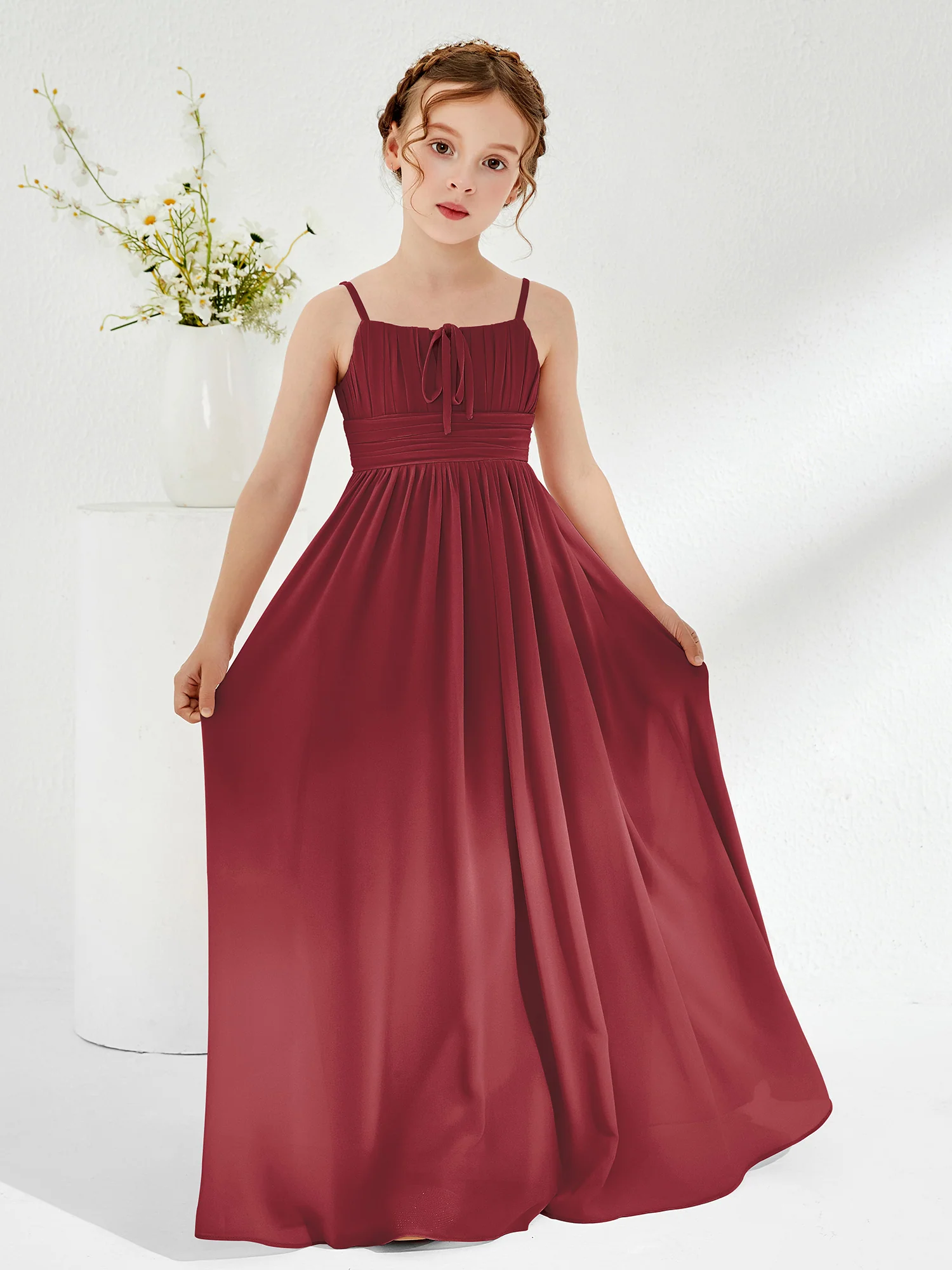 Square Pleated A-line Chiffon Junior Bridesmaid Dress Cinnamon Rose