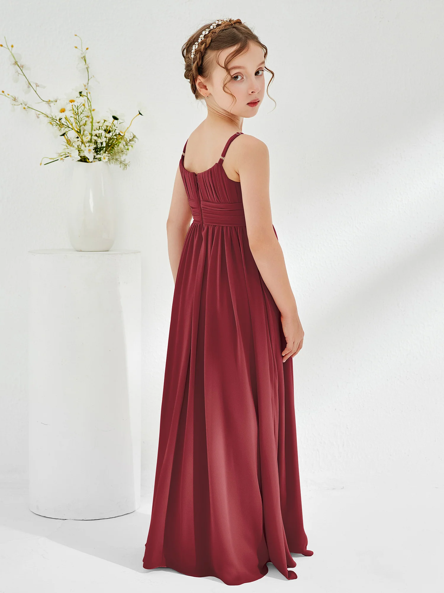 Square Pleated A-line Chiffon Junior Bridesmaid Dress Cinnamon Rose - Image 2