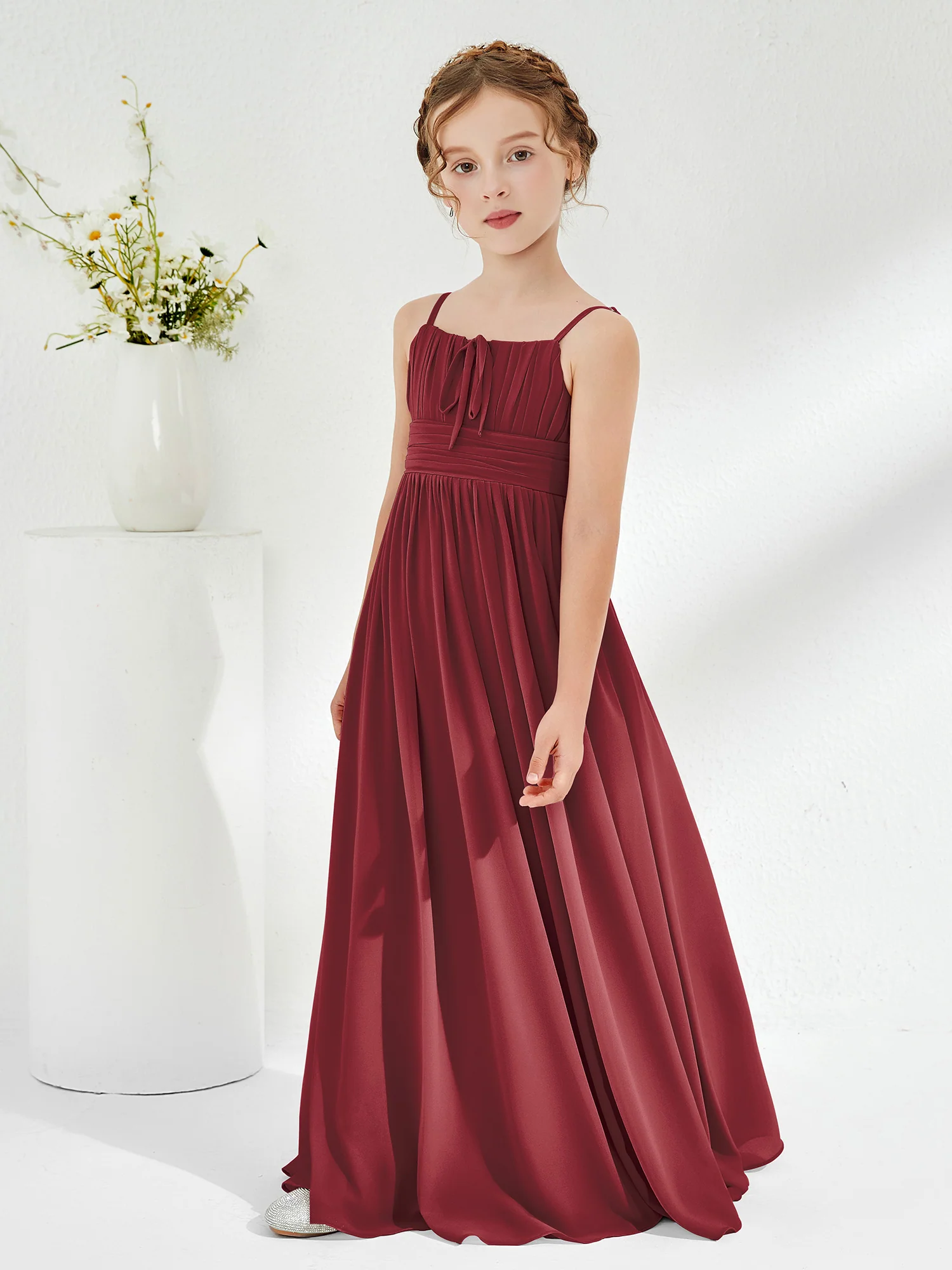 Square Pleated A-line Chiffon Junior Bridesmaid Dress Cinnamon Rose - Image 3