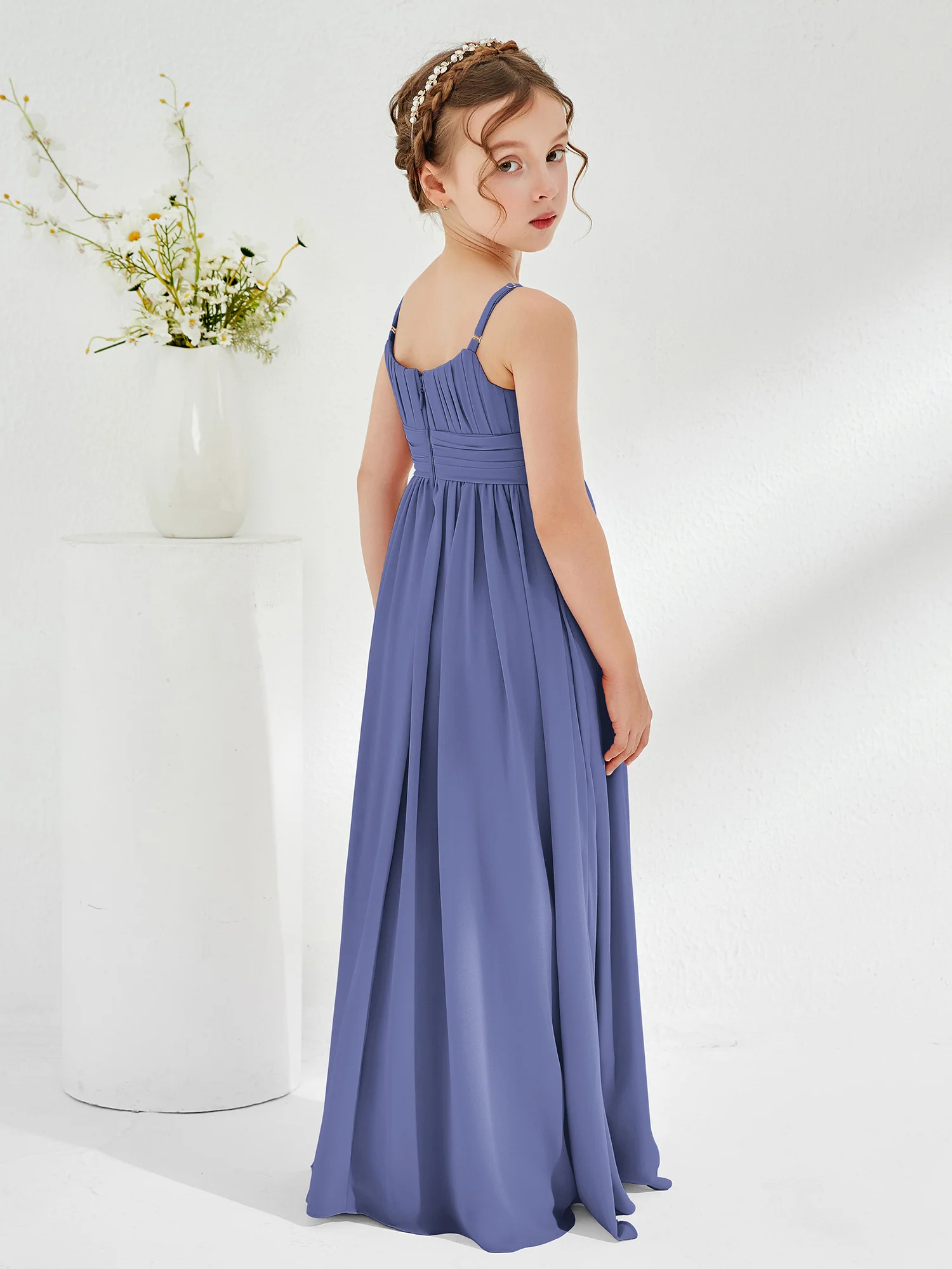 Square Pleated A-line Chiffon Junior Bridesmaid Dress Periwinkle - Image 2