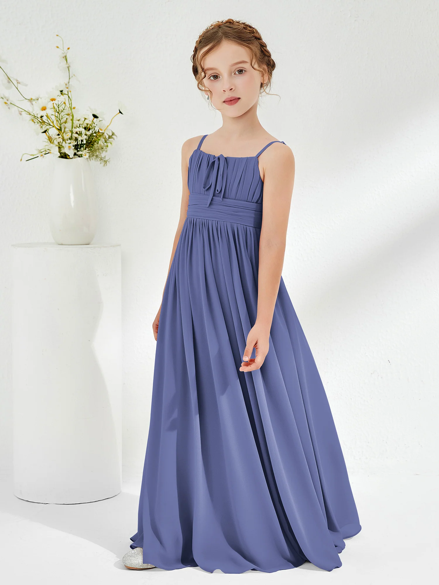 Square Pleated A-line Chiffon Junior Bridesmaid Dress Periwinkle - Image 3