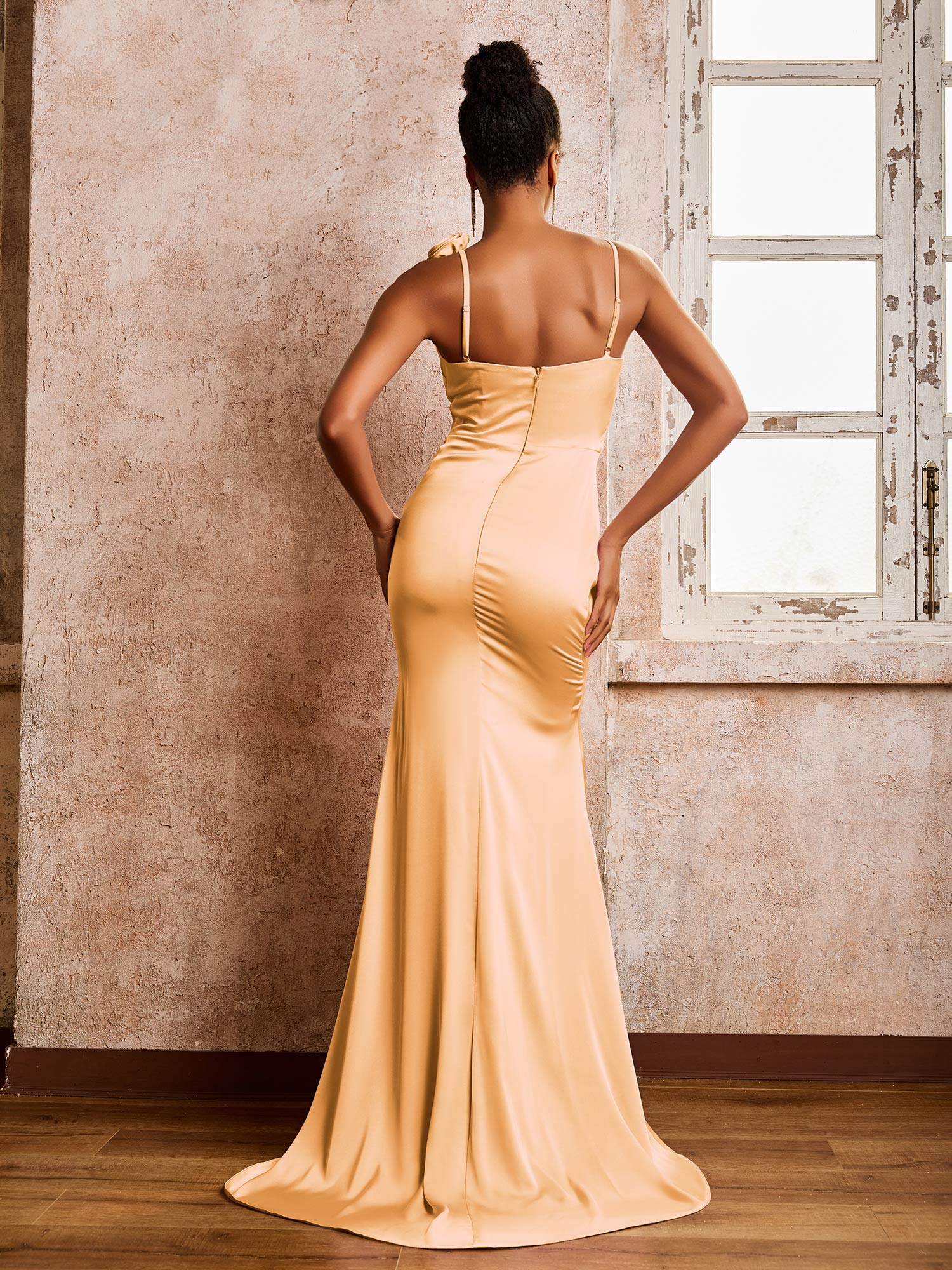 Square Trumpet/Mermaid Dresses With High SIit Tangerine - Image 2