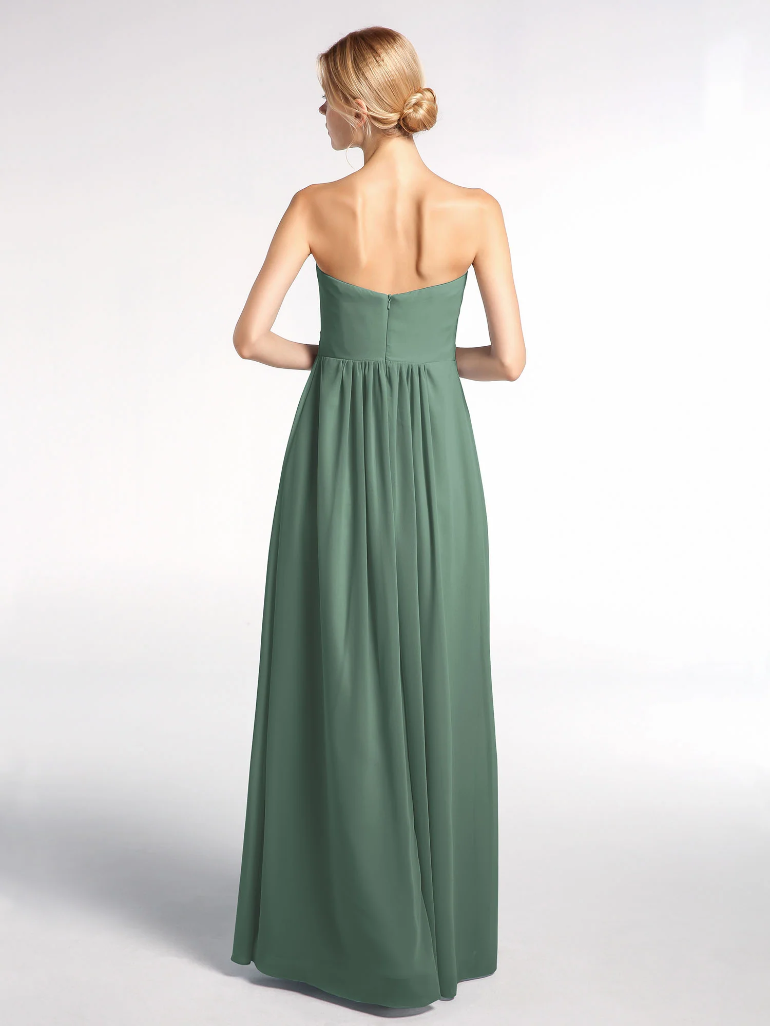 Strapless Chiffon Empire Waist Dress with Pockets-Eucalyptus - Image 2