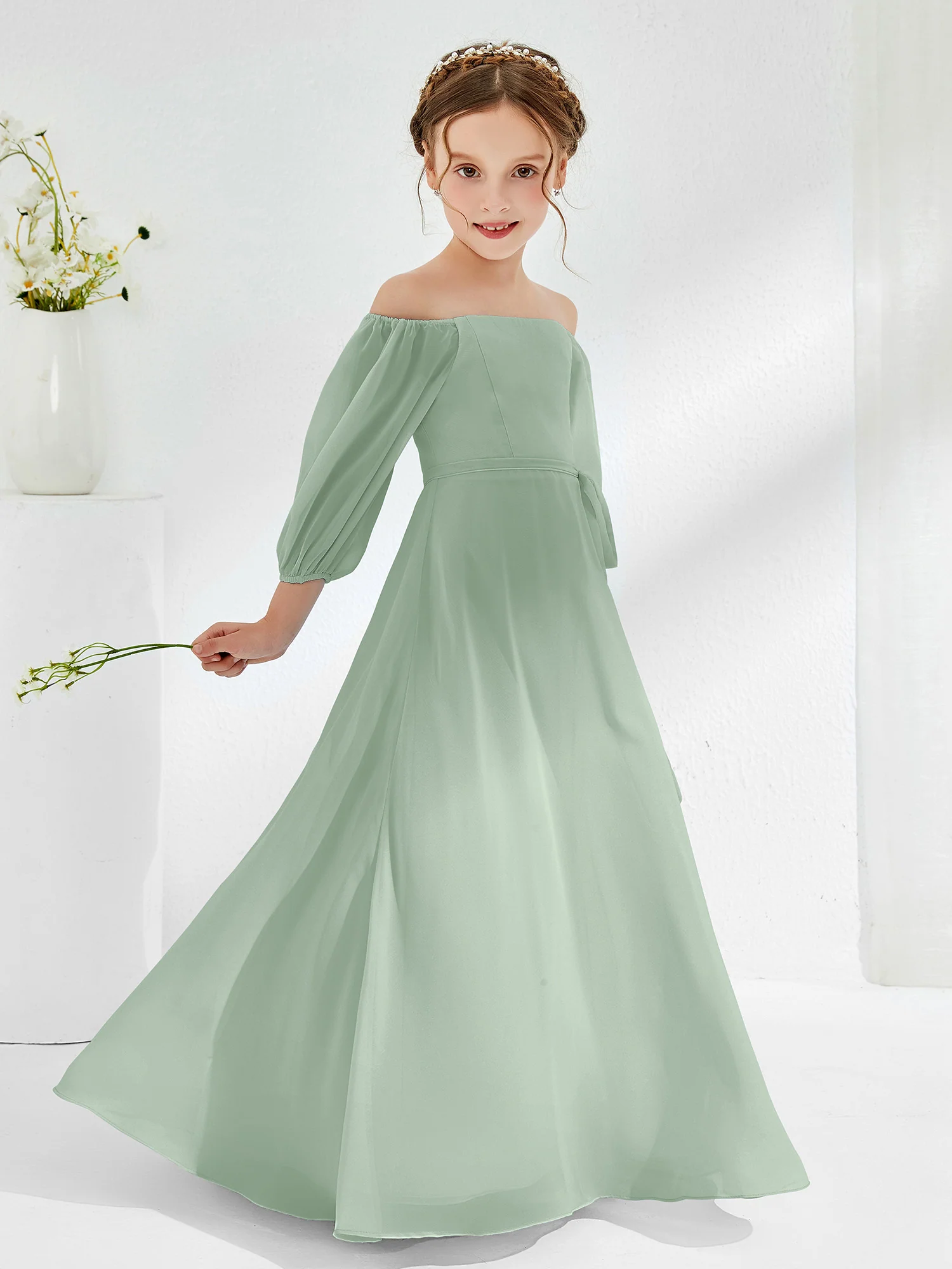 Strapless Floor-length Chiffon Junior Bridesmaid Dresses Agave - Image 3