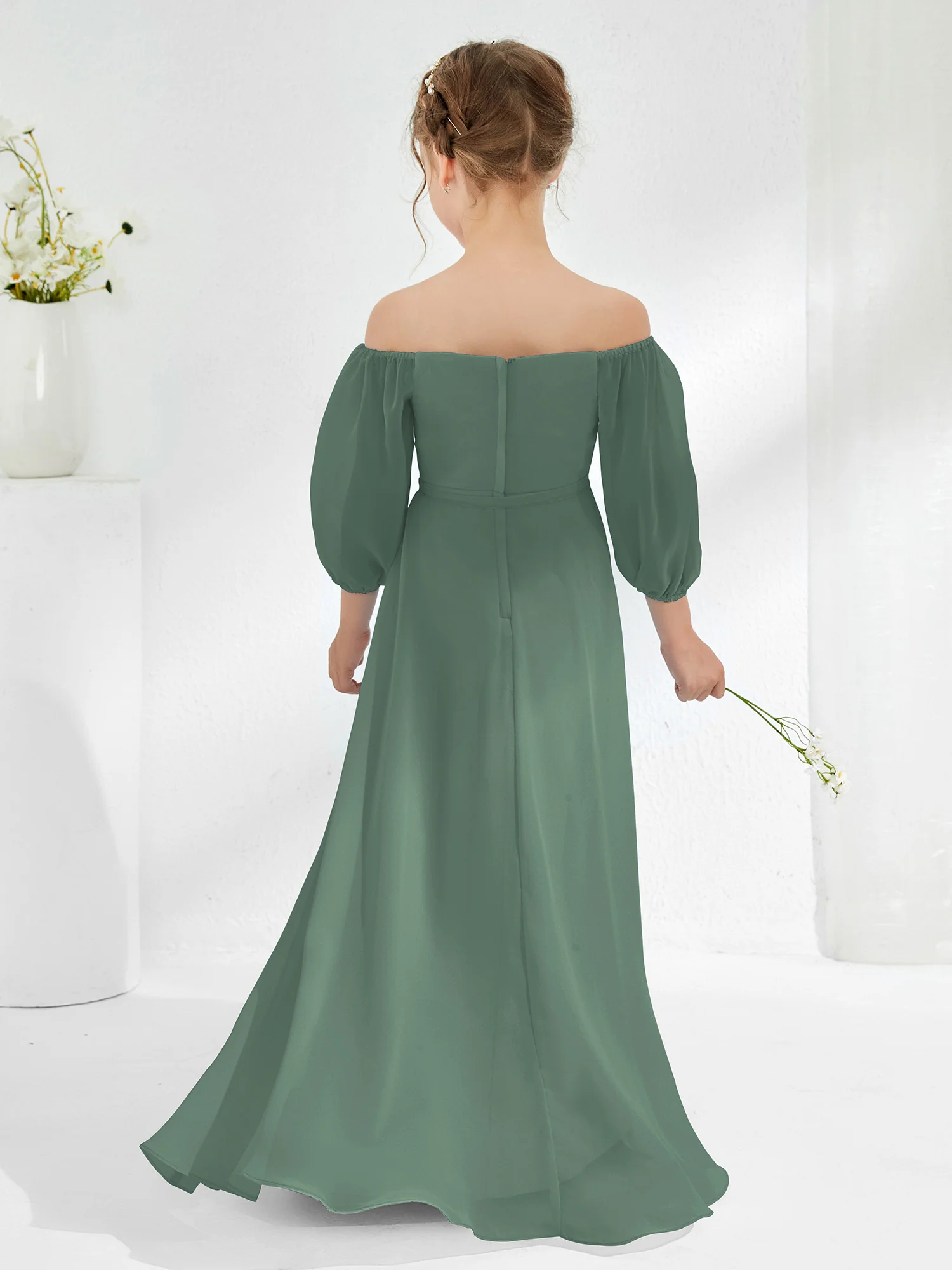 Strapless Floor-length Chiffon Junior Bridesmaid Dresses Eucalyptus - Image 2