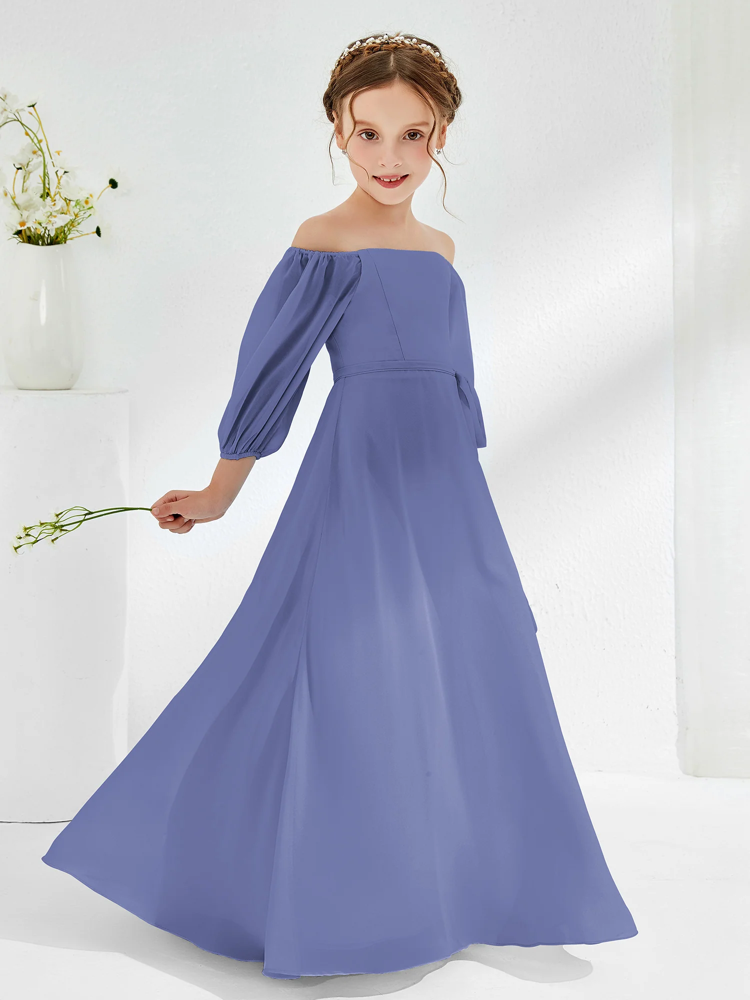 Strapless Floor-length Chiffon Junior Bridesmaid Dresses Periwinkle - Image 3