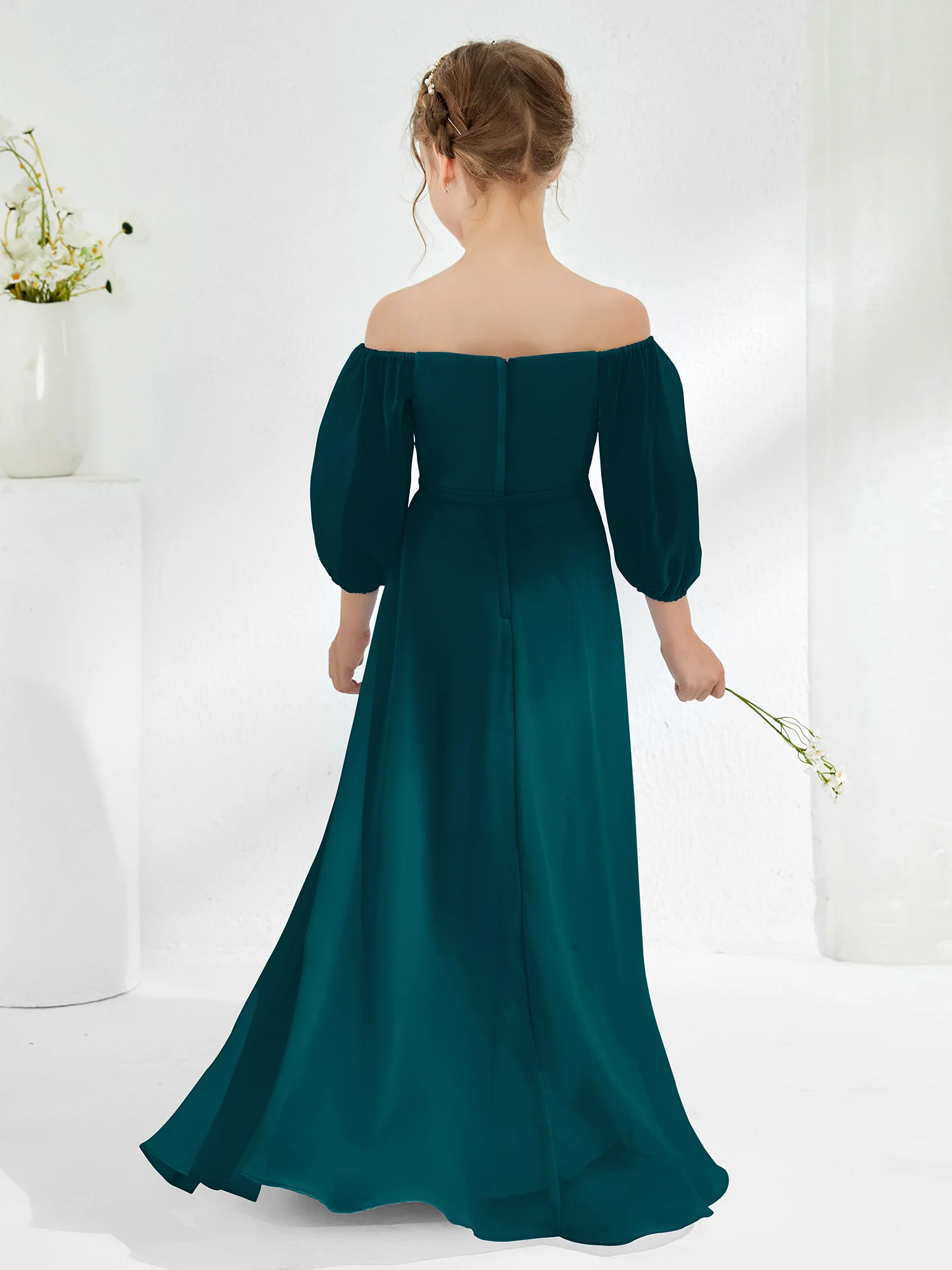 Strapless Floor-length Chiffon Junior Bridesmaid Dresses Pine - Image 2