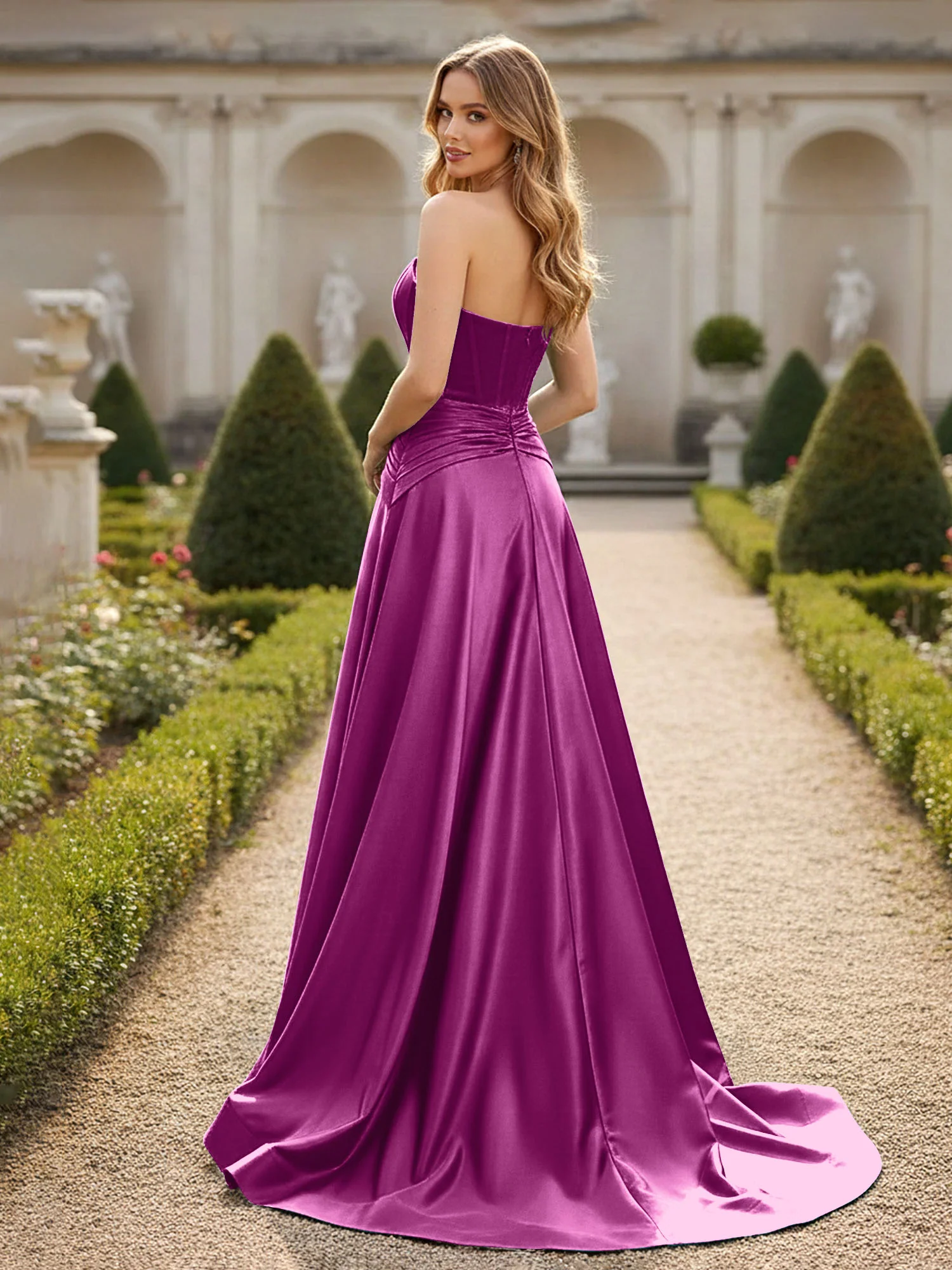 Strapless Pleated A-Line Sweep Train Gown Orchid - Image 2