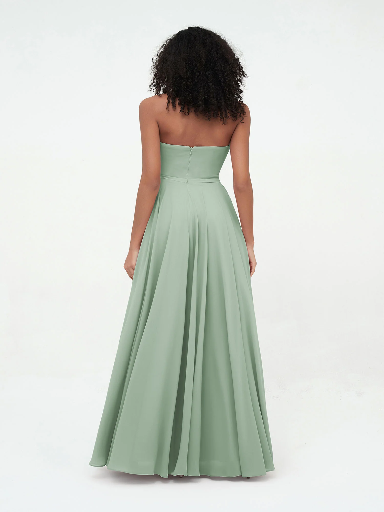Strapless Sweetheart Neck Chiffon Long Dresses-Agave - Image 2